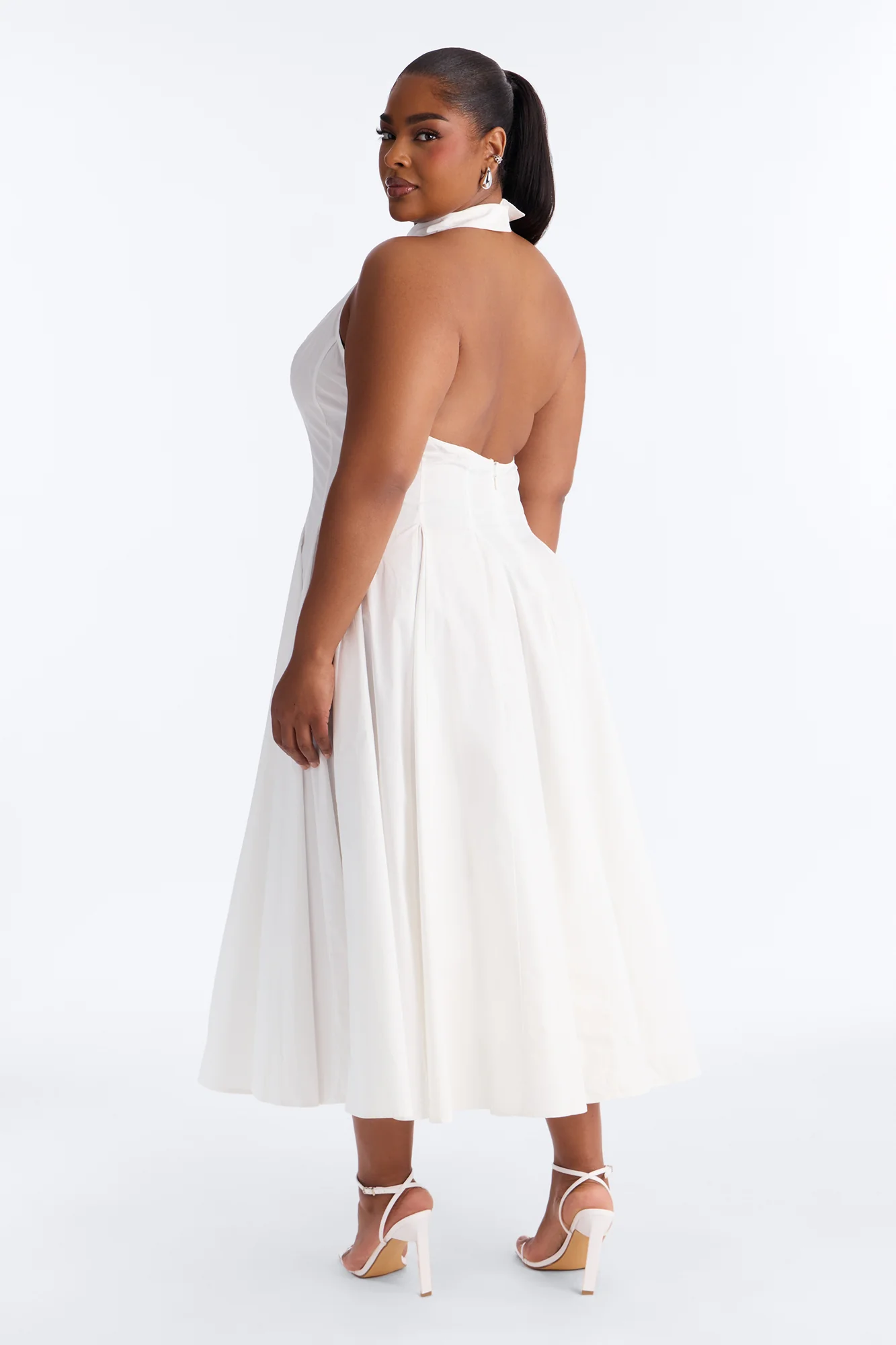 Audrey Collared Poplin Maxi Dress - White - Image 7