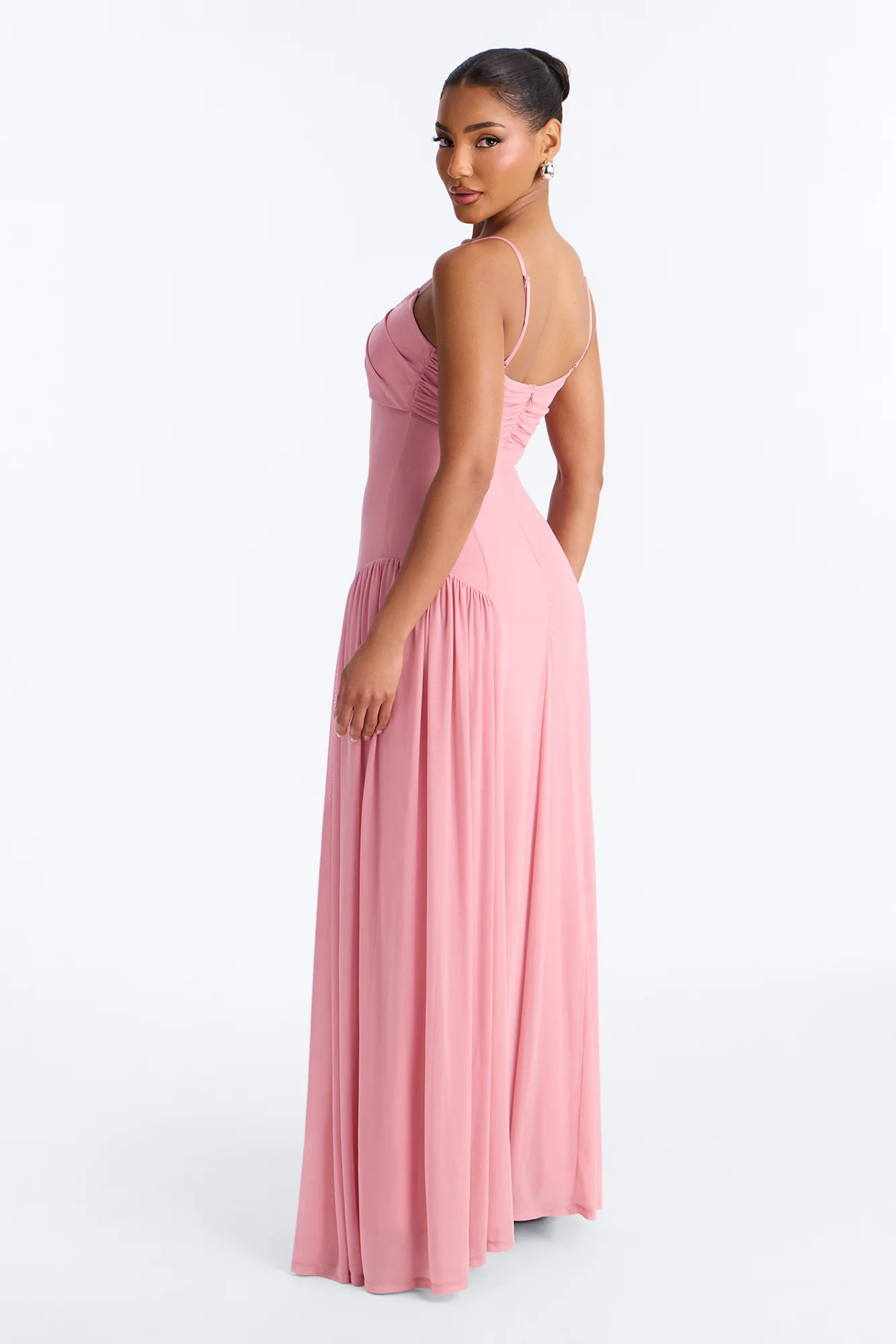 Audrina Pleated Mesh Maxi Dress - Pink - Image 3