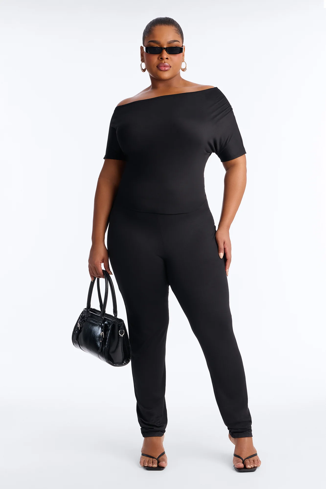 Auna One Shoulder Skinny Leg Jumpsuit - Black - Image 5