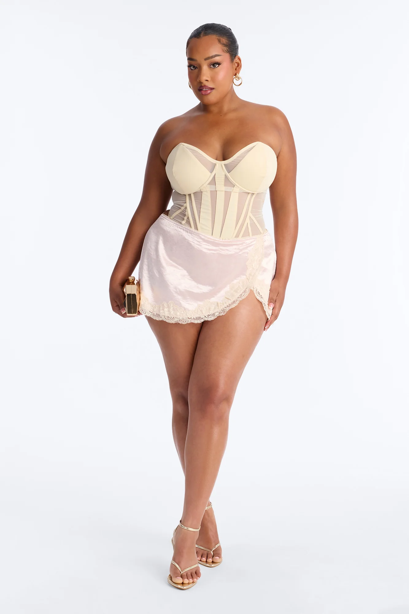 Aurelia Lace Trim Satin Wrap Micro Mini Skort - Light Pink - Image 5