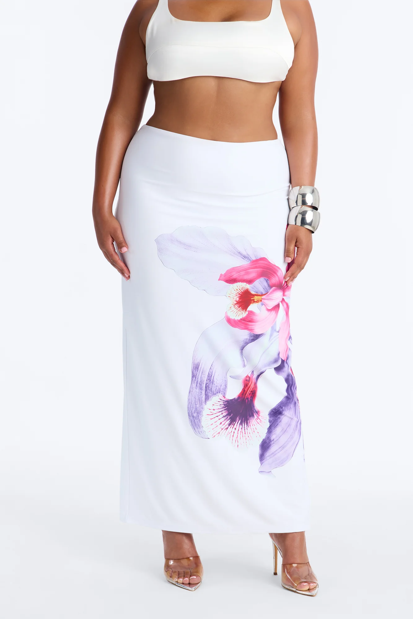 Aurielle Floral Slit Maxi Skirt - White/combo - Image 5