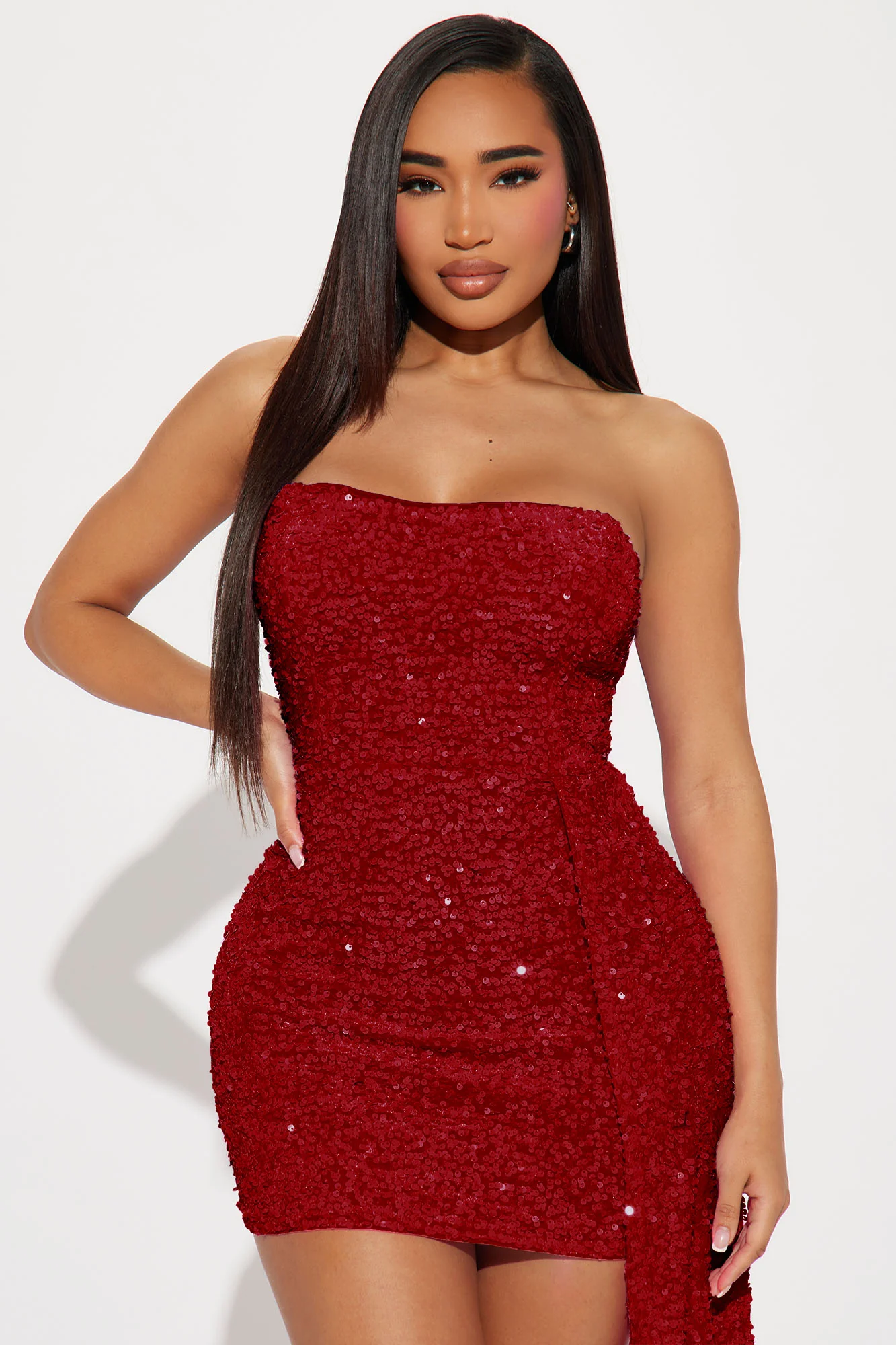 Ava Draped Sequin Mini Dress - Red - Image 2