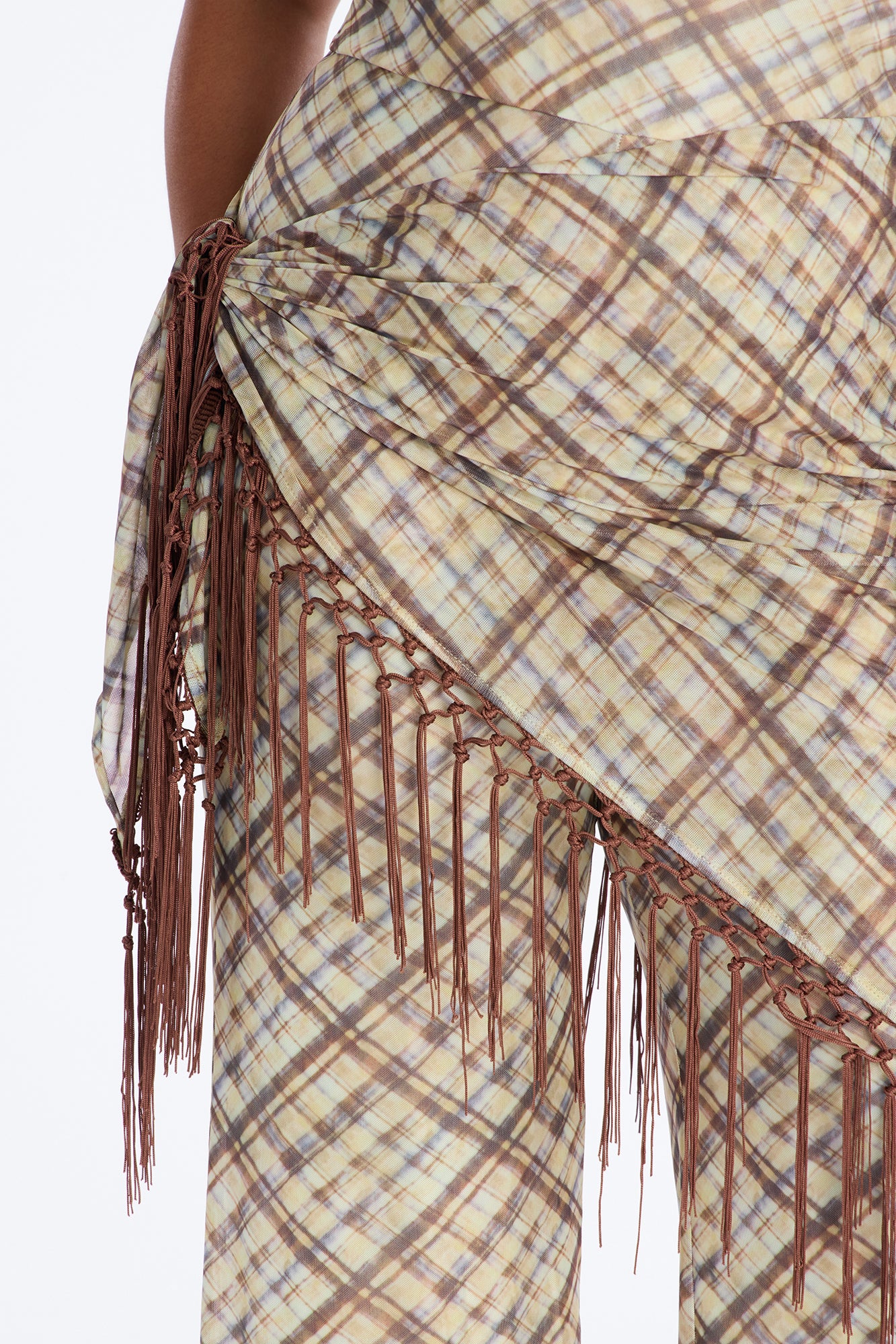 Ava Mesh Plaid Waist Scarf Jumpsuit - Brown - Image 8