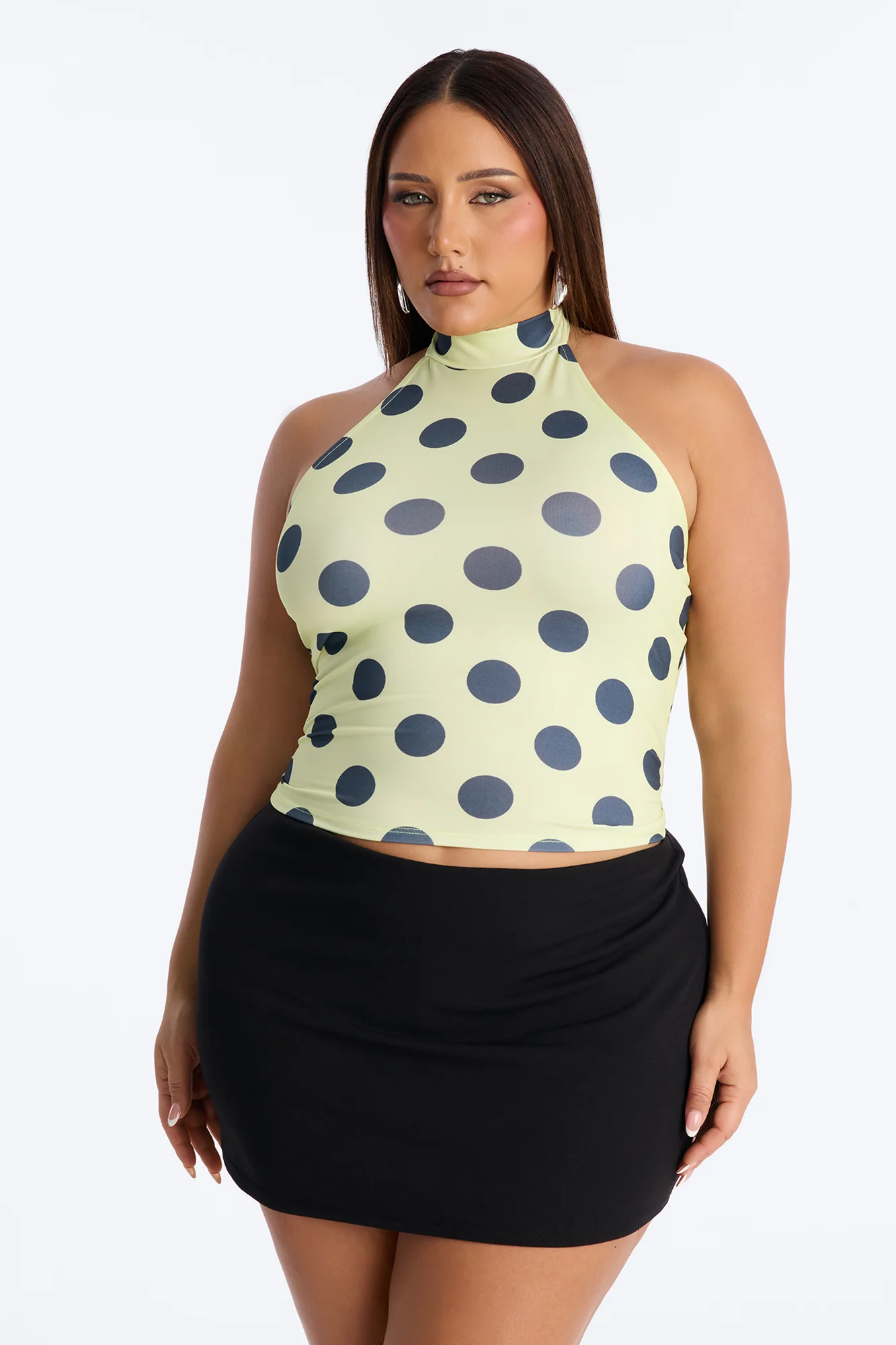 Ava Polka Dot High Neck Halter Top - Yellow/combo - Image 5