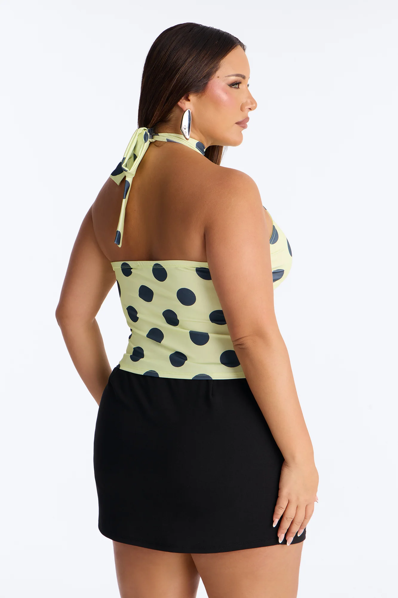 Ava Polka Dot High Neck Halter Top - Yellow/combo - Image 7