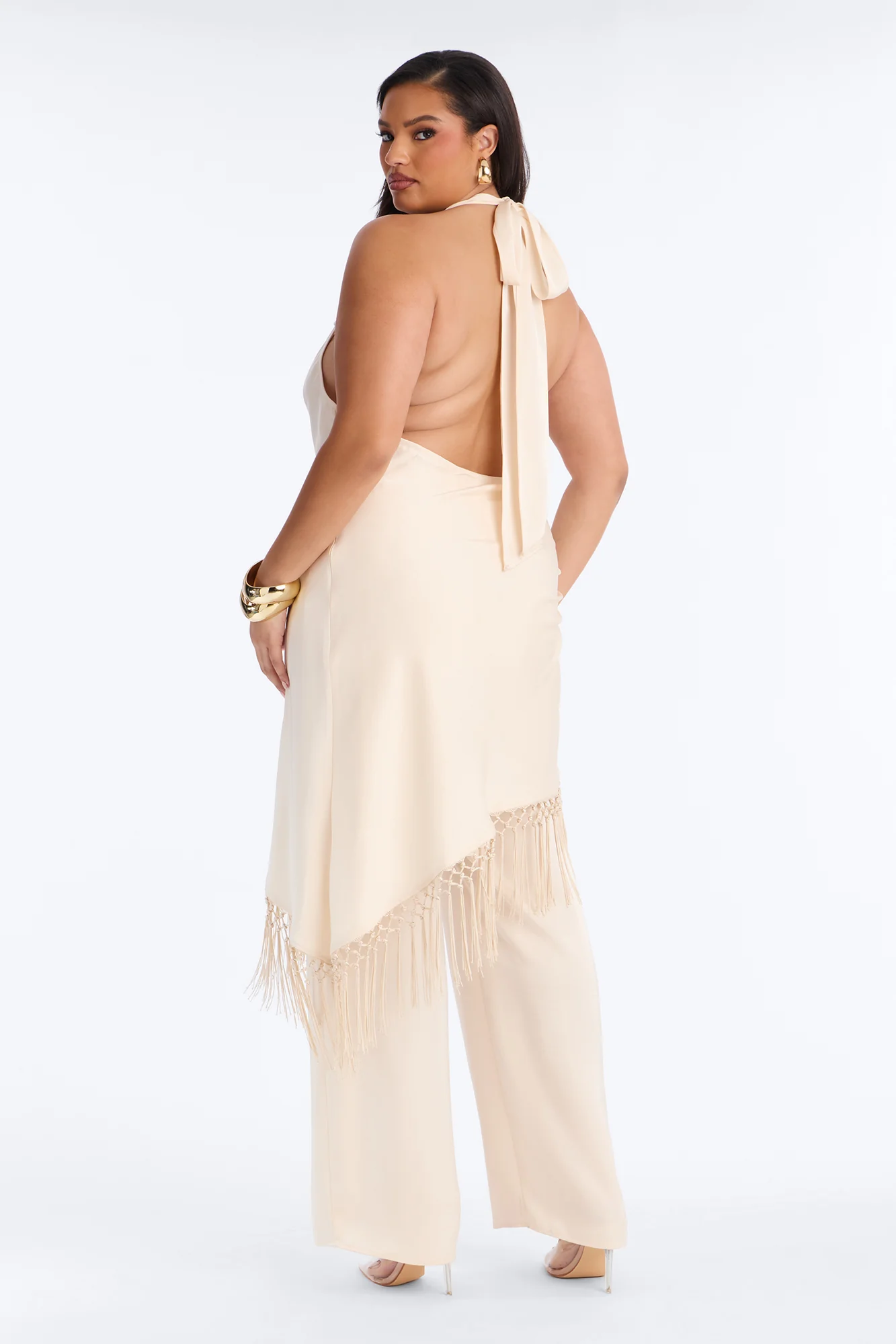 Avara Fringe Halter Pant Set - Cream - Image 8