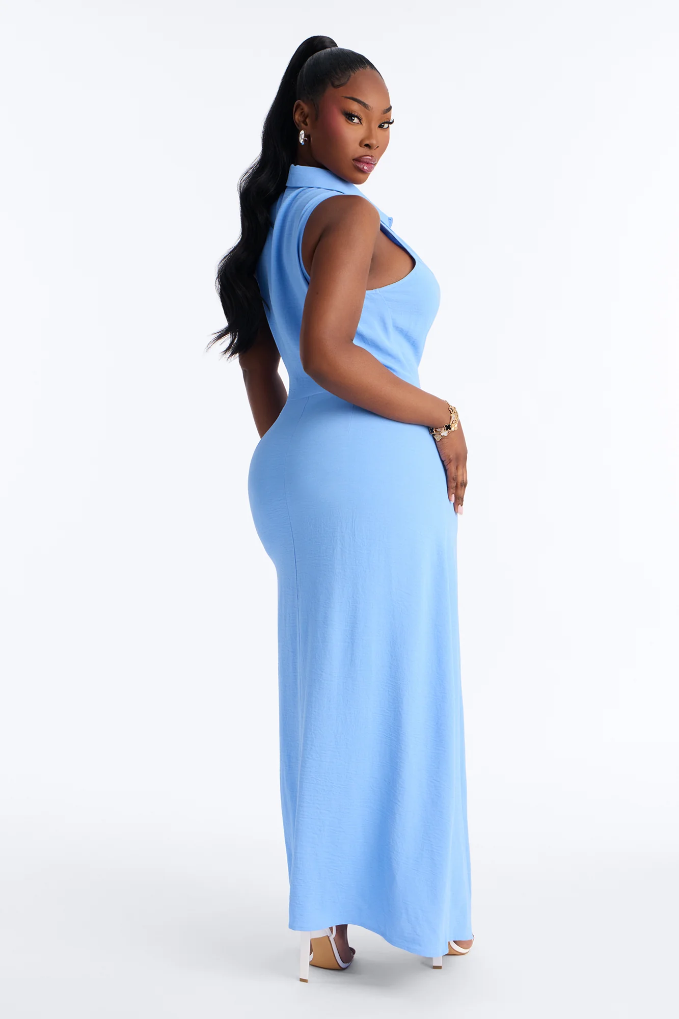Avery Collared Maxi Dress - Blue - Image 7