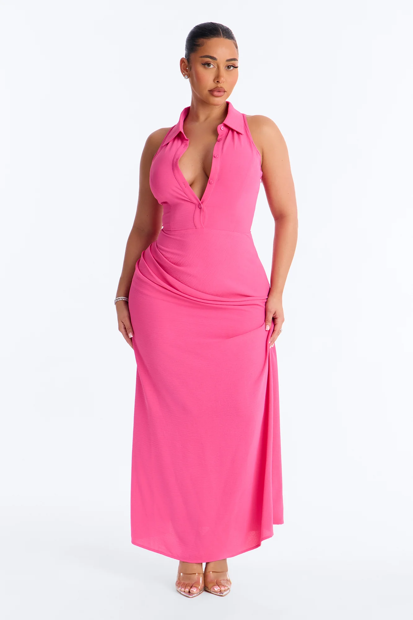 Avery Collared Maxi Dress - Pink