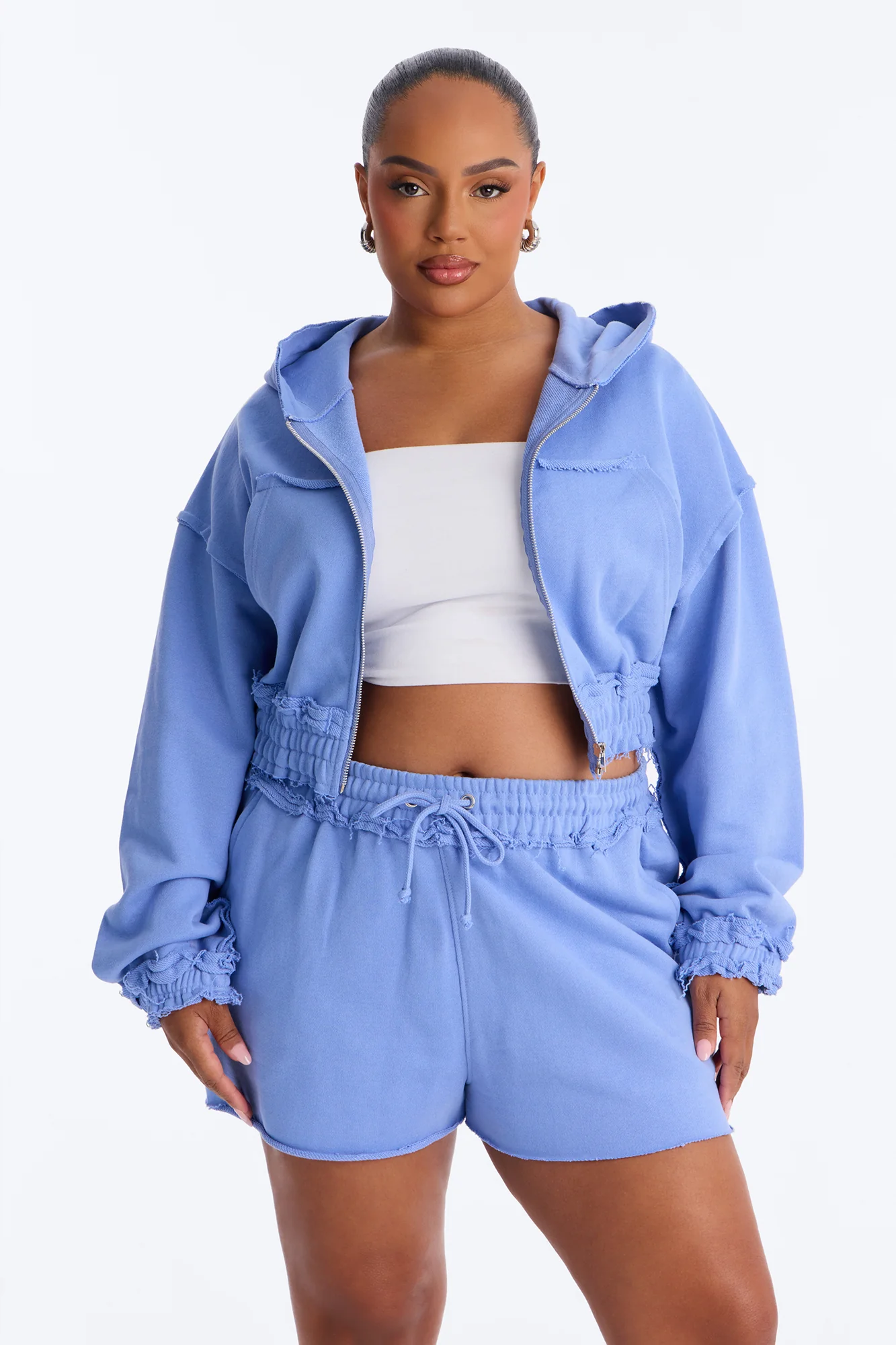 Avery French Terry Zip Up Short Set - Periwinkle - Image 6