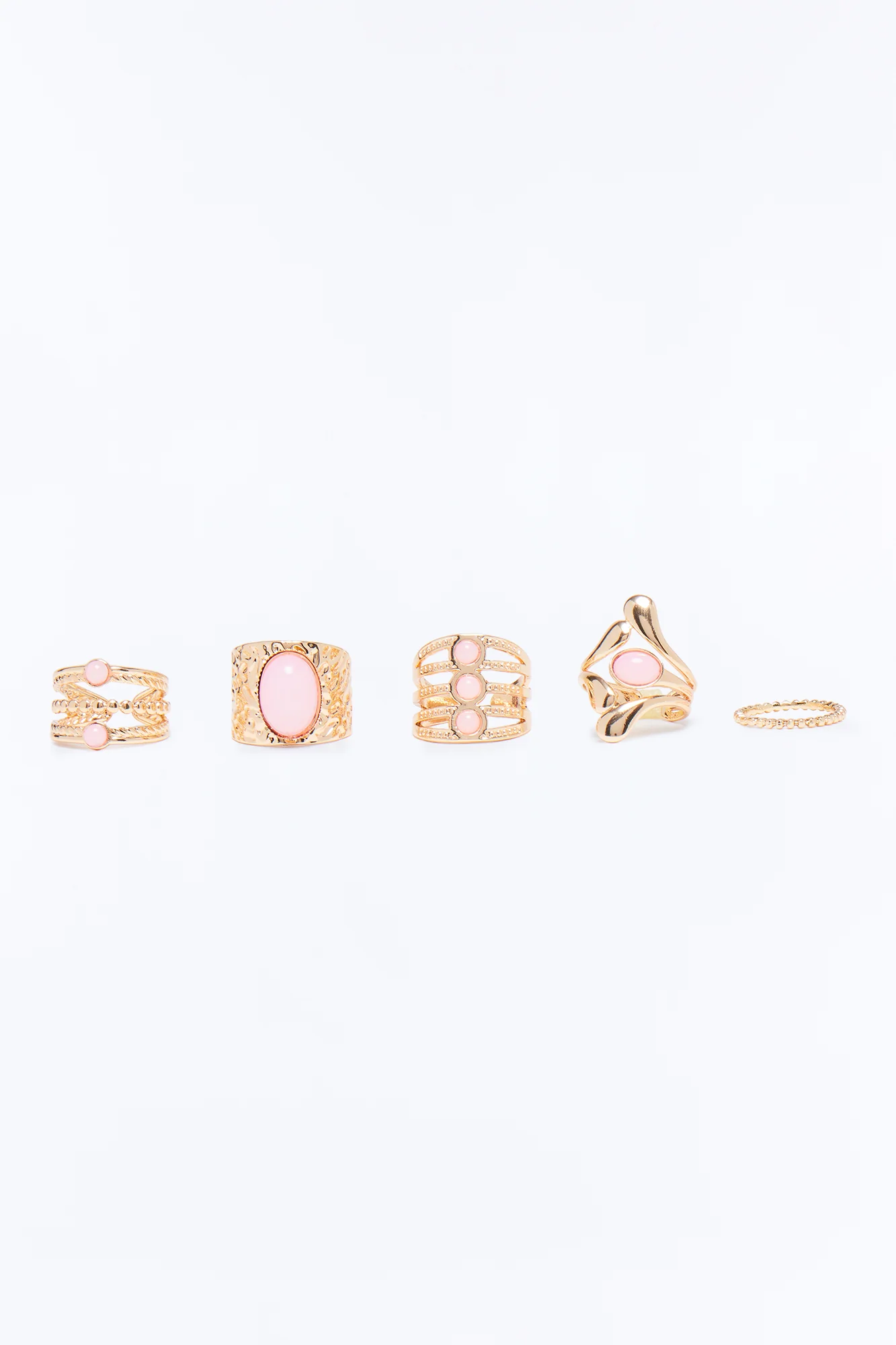 Avery Jeweled 5 Piece Ring Set - Gold/Pink - Image 3