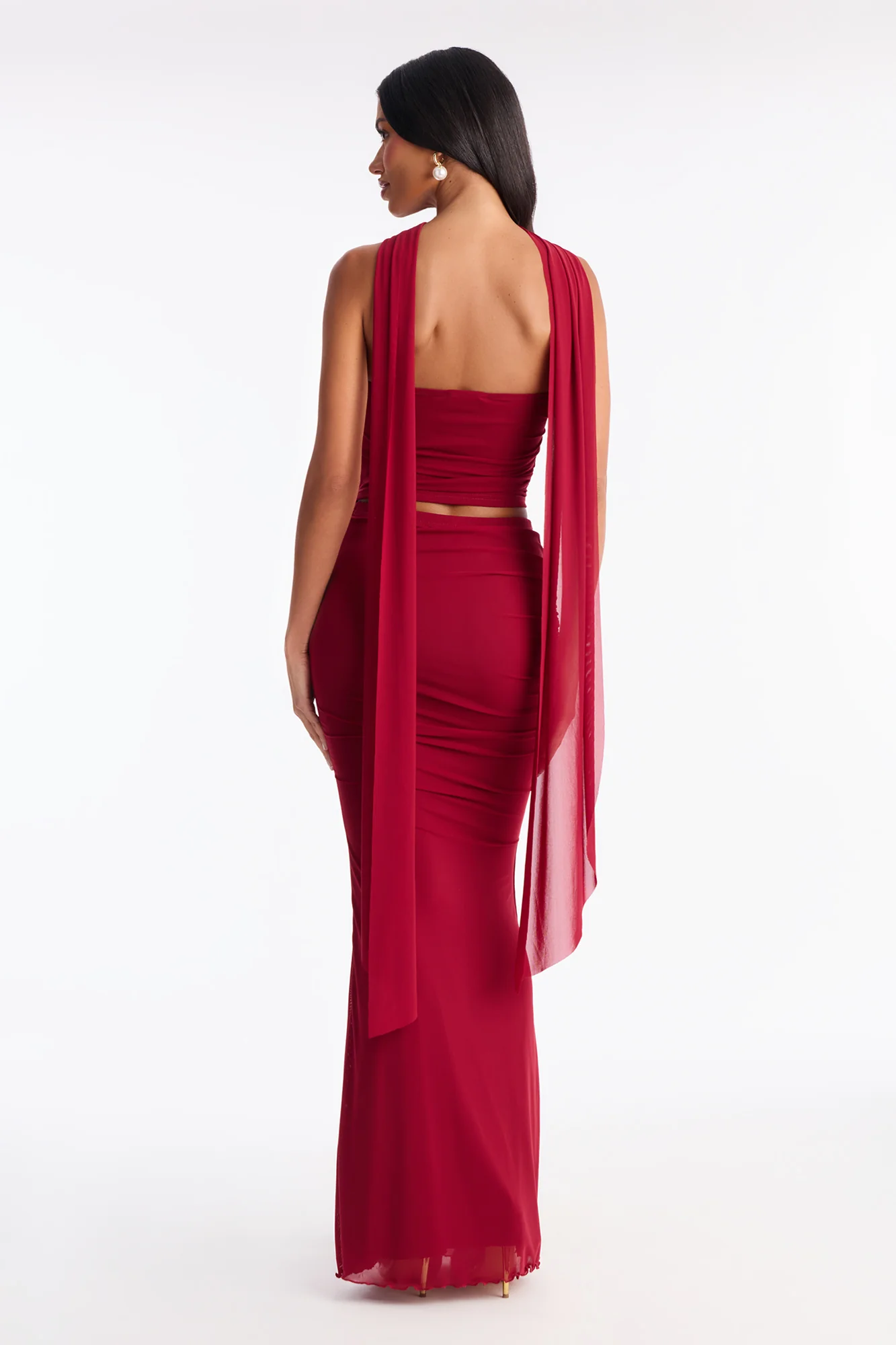 Avery Mesh Corset 3 Piece Maxi Skirt Set - Red - Image 4