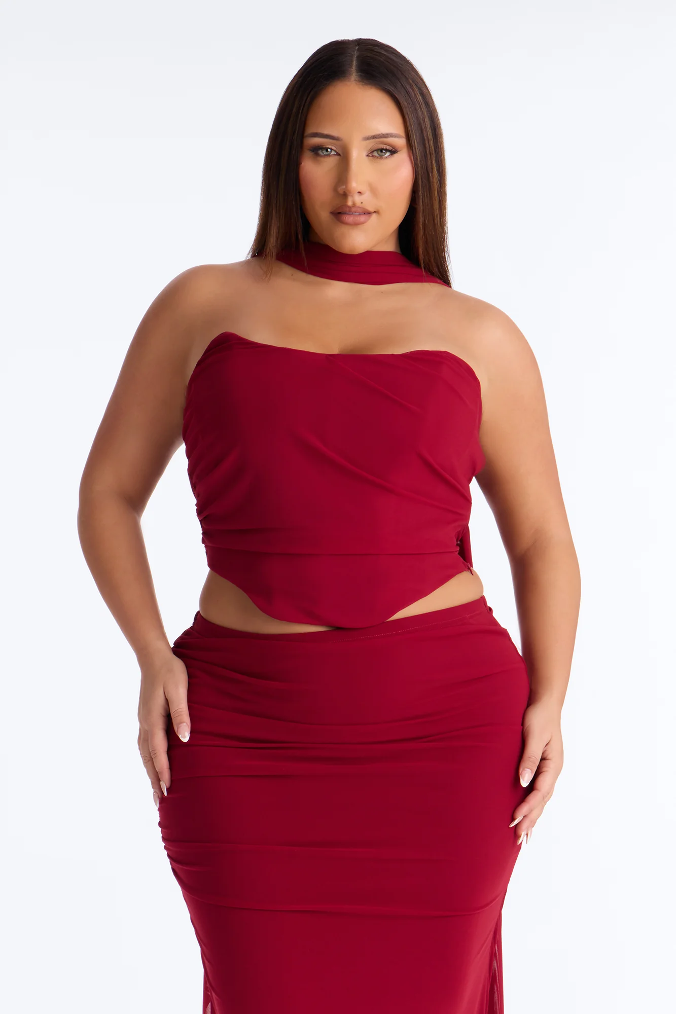 Avery Mesh Corset 3 Piece Maxi Skirt Set - Red - Image 6