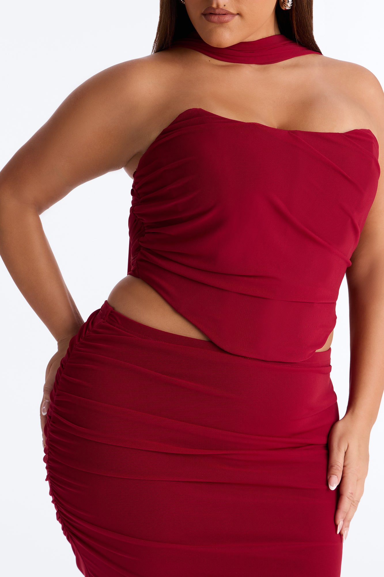 Avery Mesh Corset 3 Piece Maxi Skirt Set - Red - Image 7