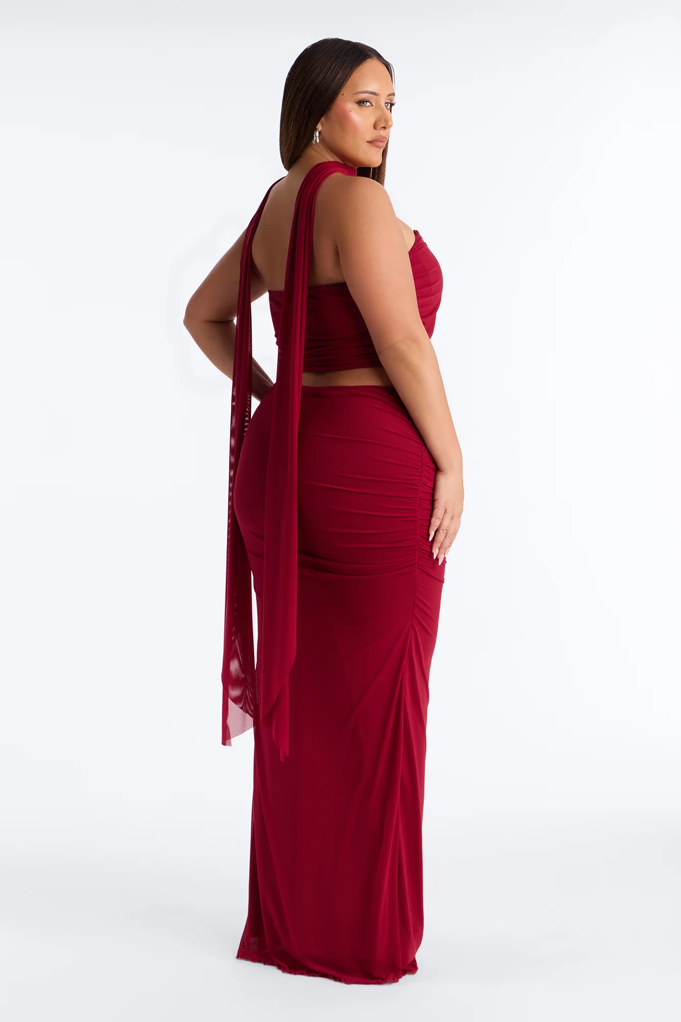 Avery Mesh Corset 3 Piece Maxi Skirt Set - Red - Image 8