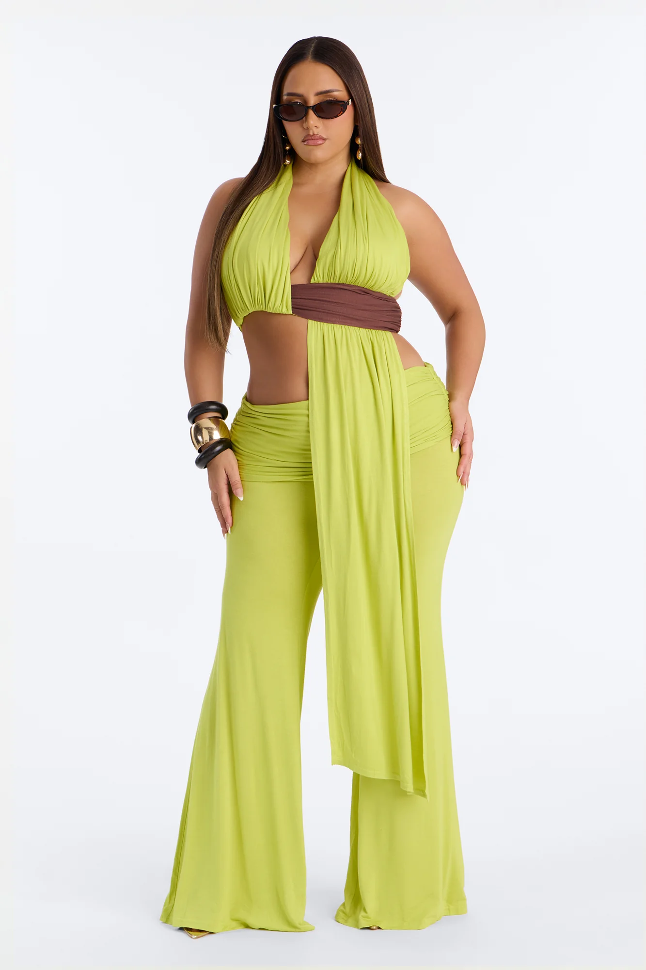 Avery Ruched Waist Pant Set - Chartreuse - Image 5