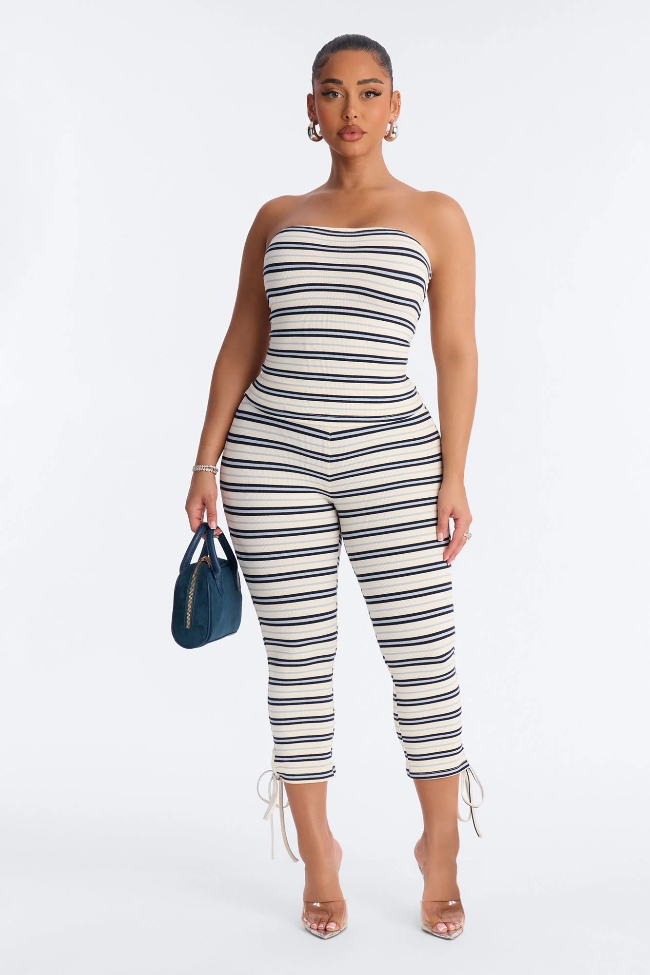 Avery Striped Strapless Capri Set - Cream/combo