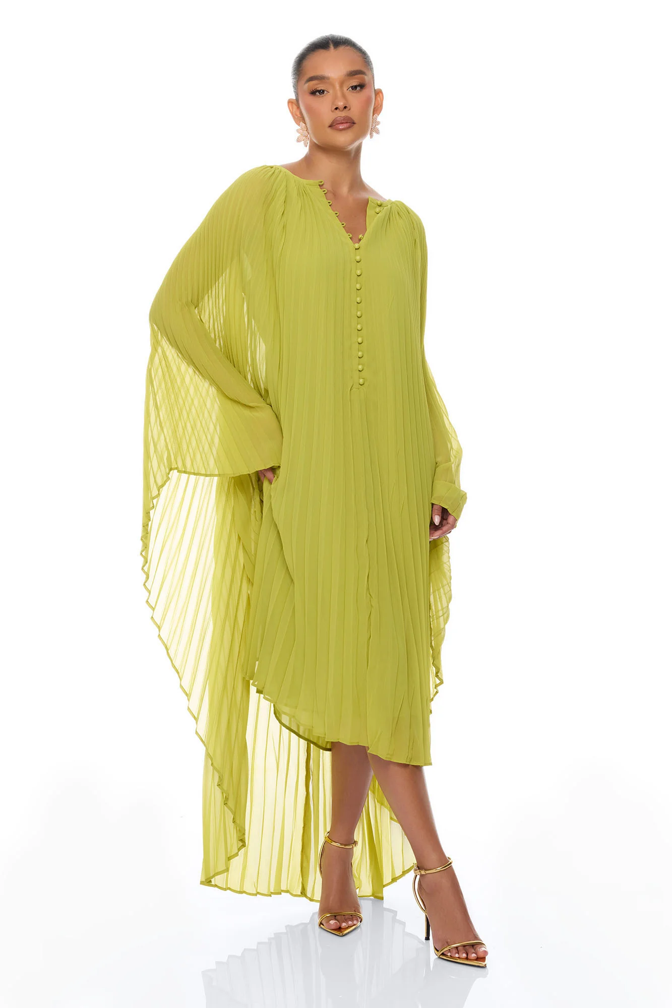 Aviana Pleated Maxi Dress - Chartreuse