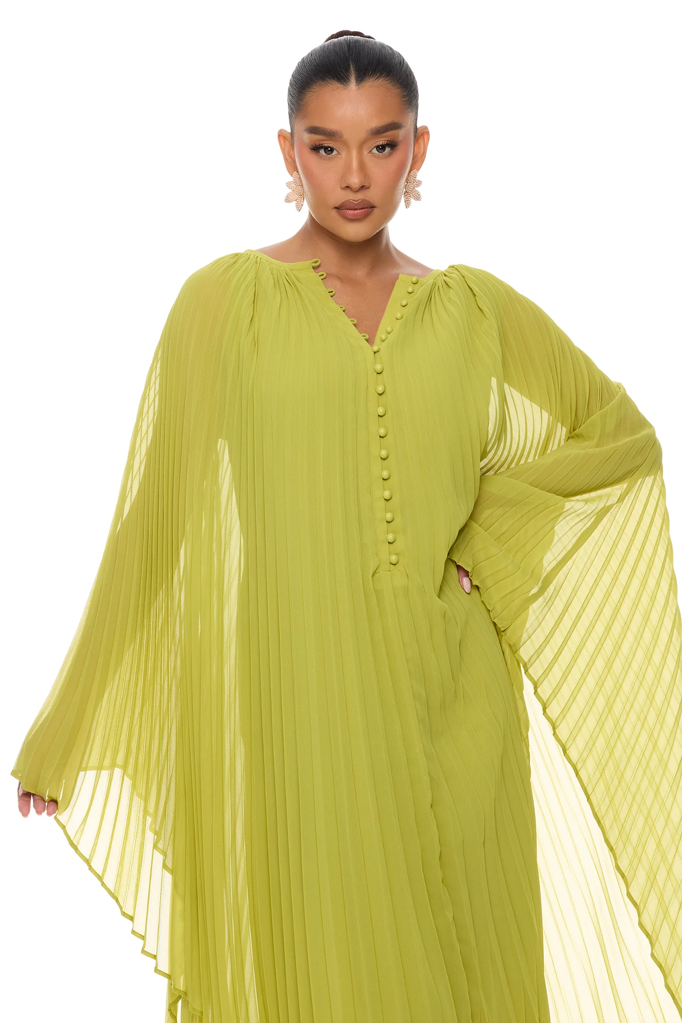 Aviana Pleated Maxi Dress - Chartreuse - Image 2