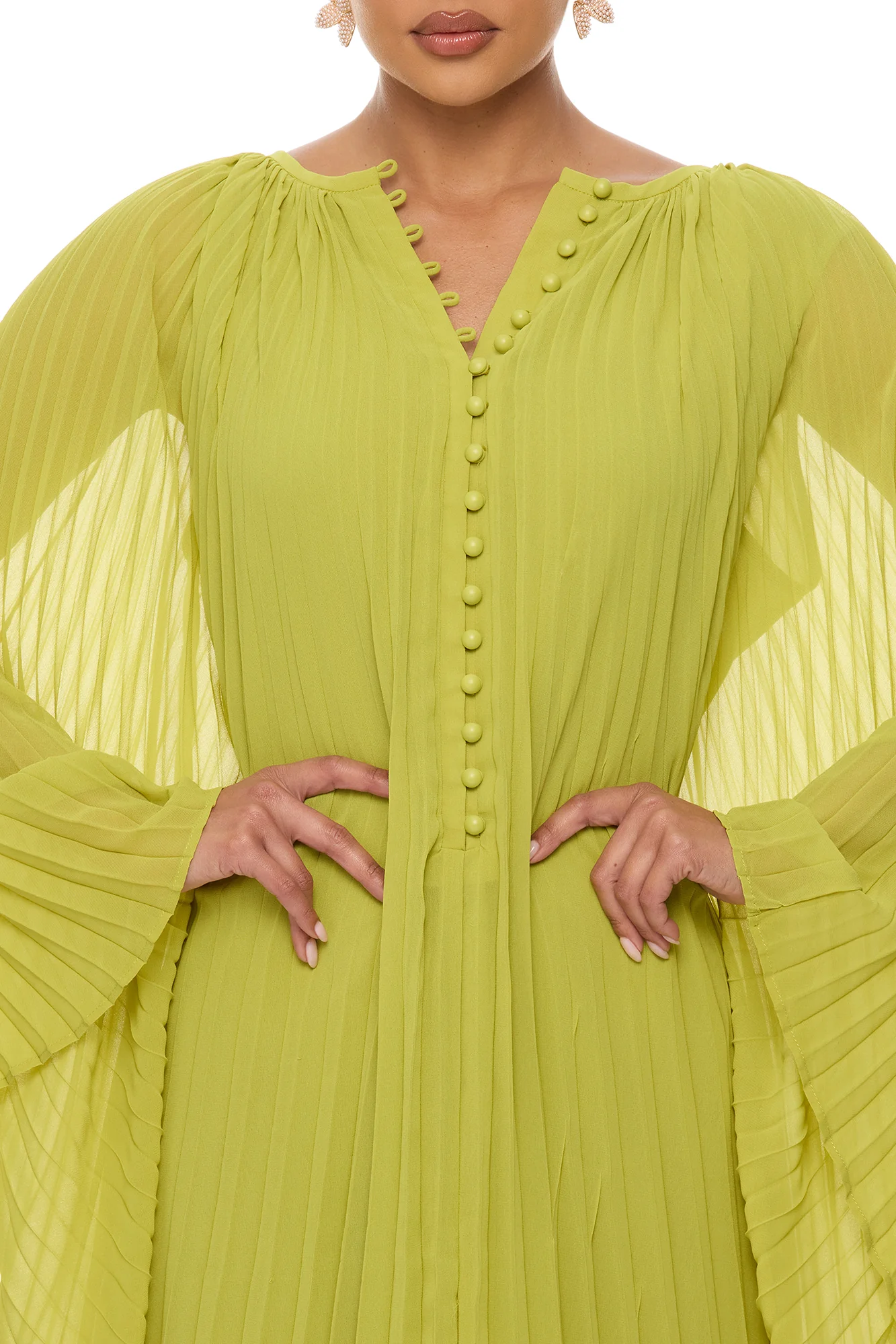 Aviana Pleated Maxi Dress - Chartreuse - Image 3