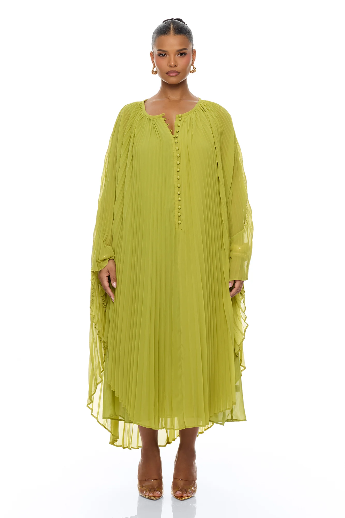 Aviana Pleated Maxi Dress - Chartreuse - Image 5