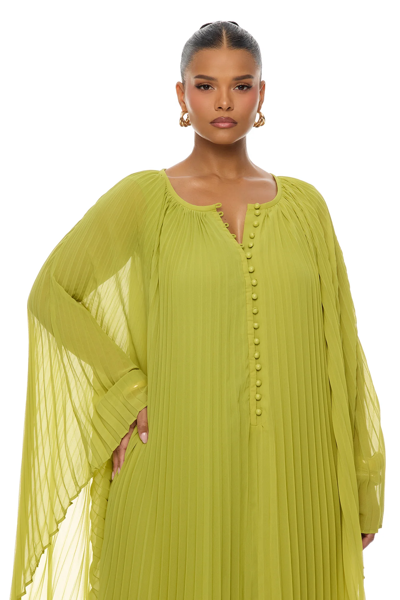 Aviana Pleated Maxi Dress - Chartreuse - Image 6