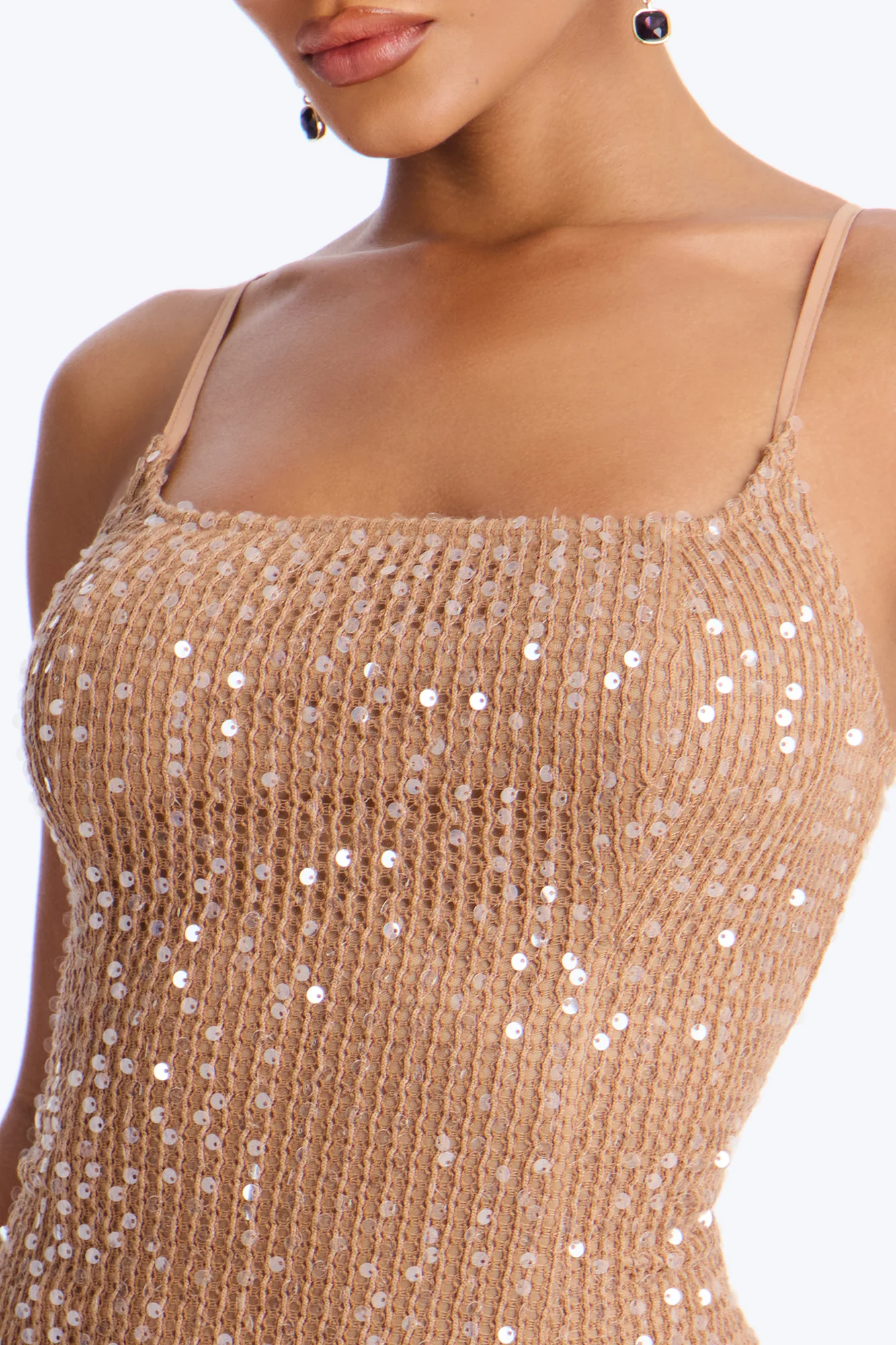 Avianna Spaghetti Strap Sequin Mini Dress - Mocha - Image 3