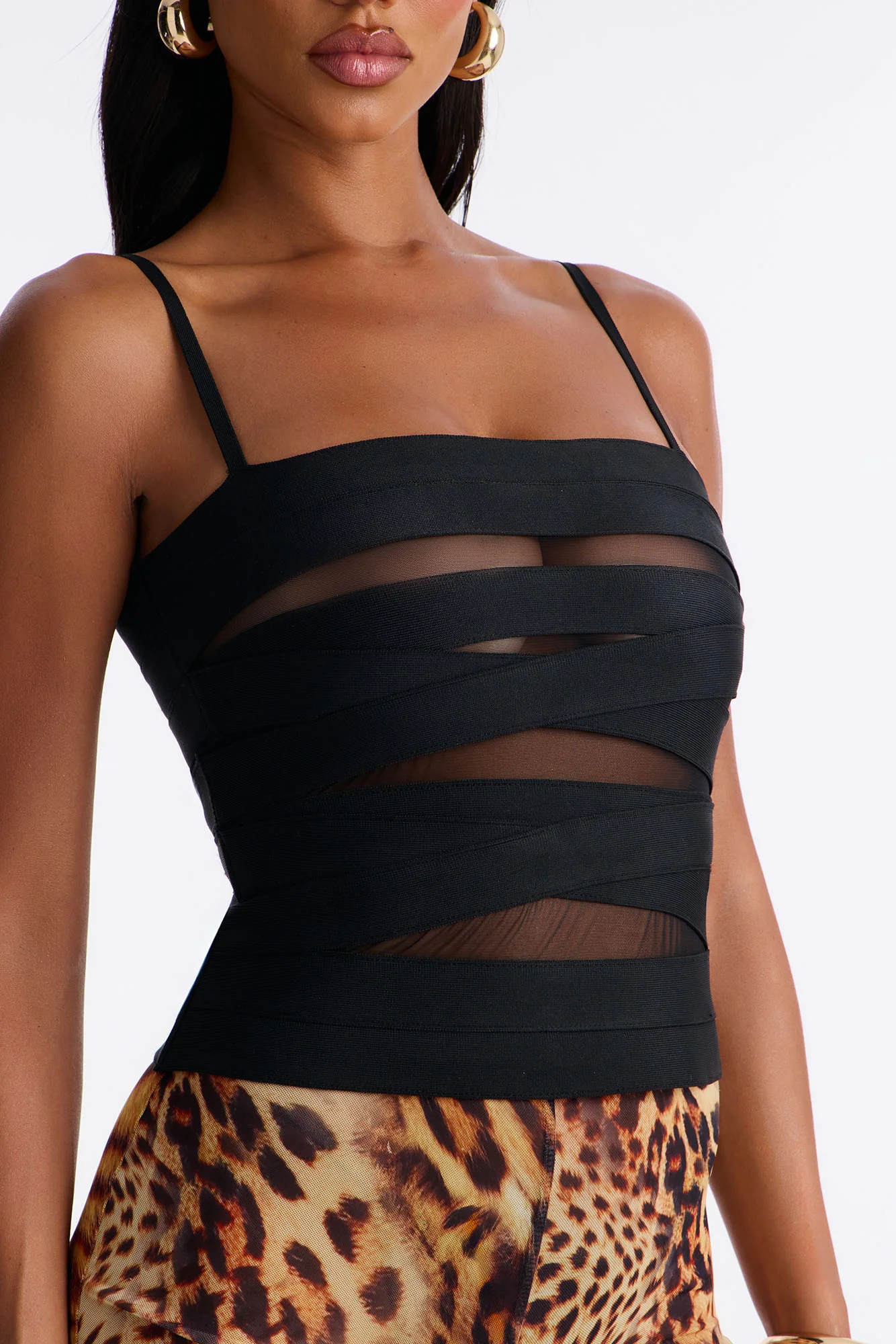Avril Bandage Mesh Cutout Top - Black - Image 3