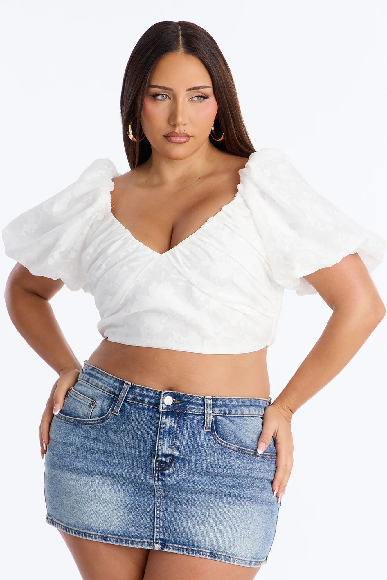 Ayla Puff Sleeve Cropped Top - White - Image 6