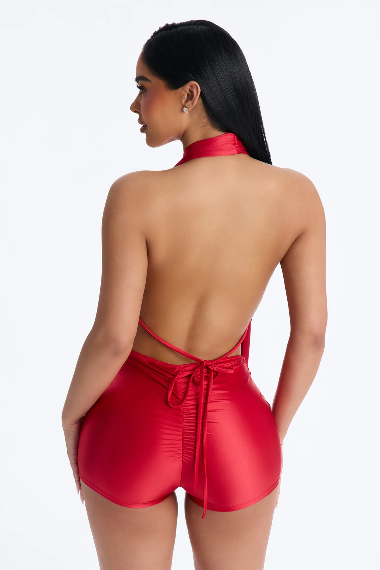 Aylie Plunge Backless Romper - Red - Image 4