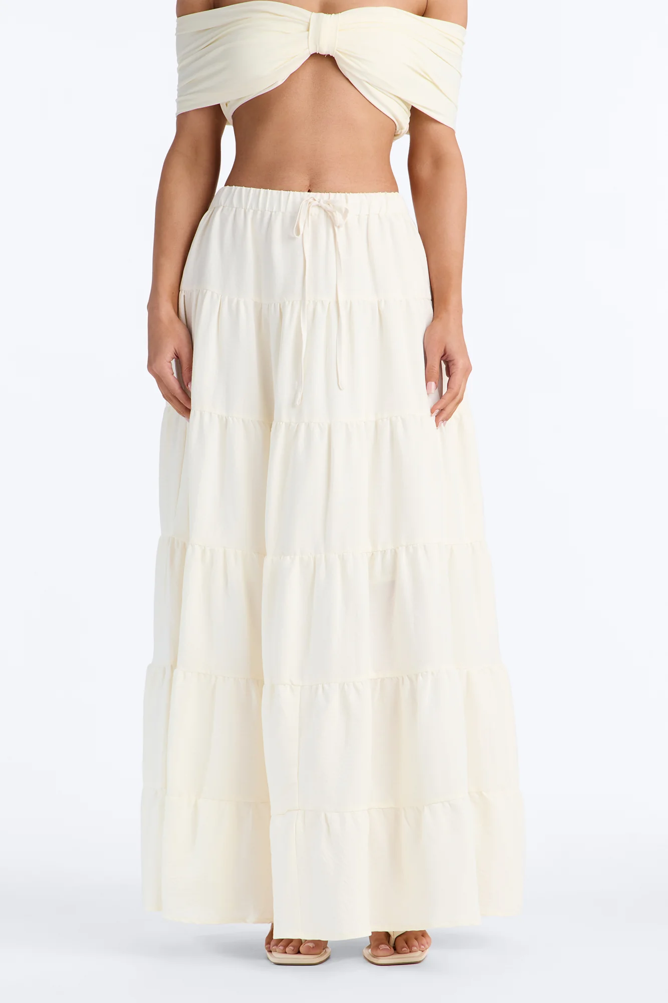 Aza Low Rise Tiered Maxi Skirt - Off White - Image 2