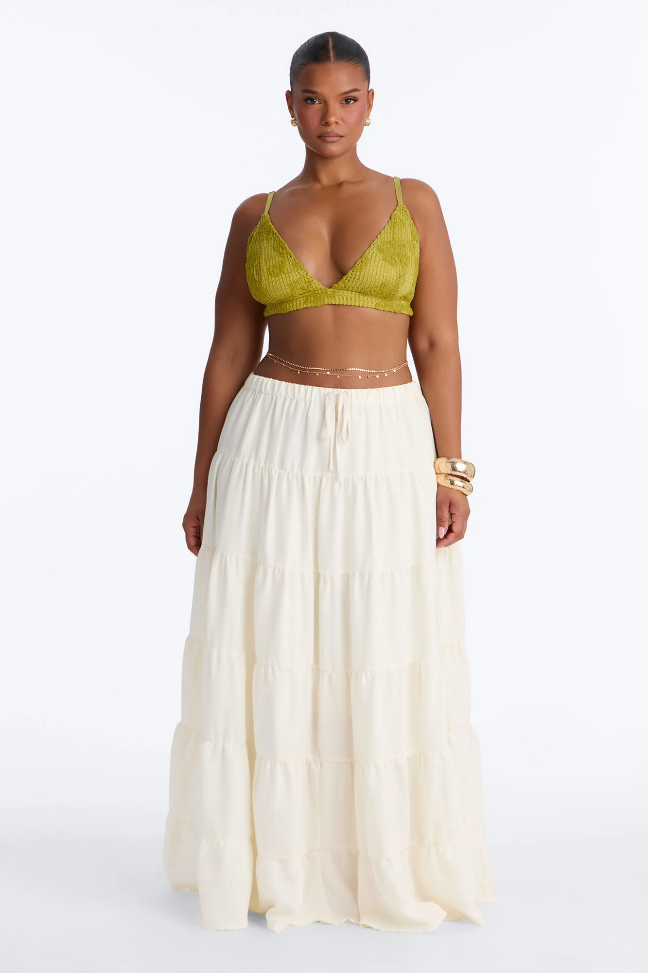 Aza Low Rise Tiered Maxi Skirt - Off White - Image 5