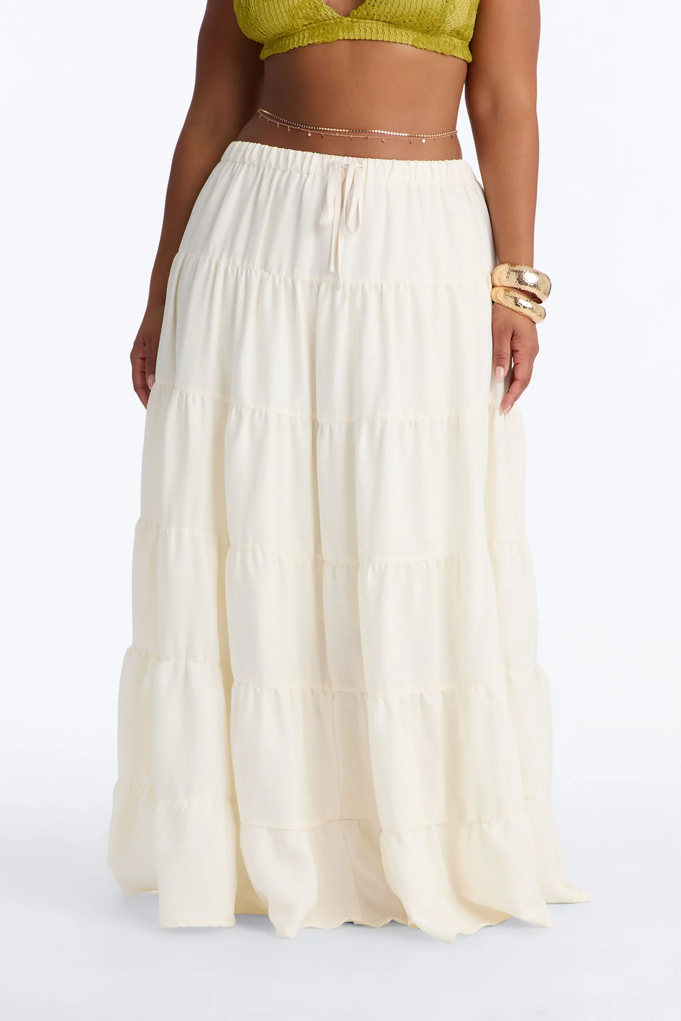 Aza Low Rise Tiered Maxi Skirt - Off White - Image 6