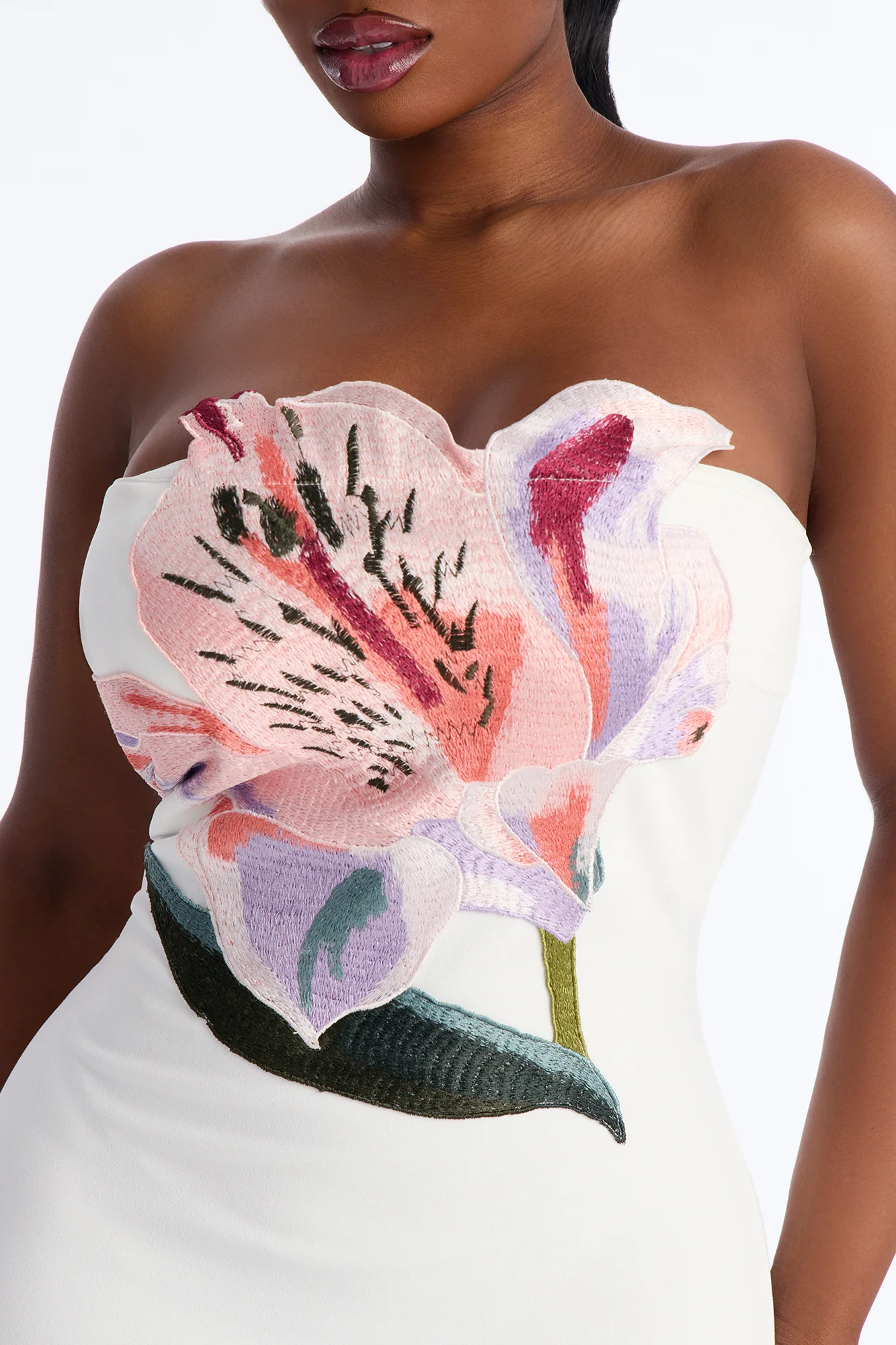 Azalea Floral Embroidered Midi Dress - White/Pink - Image 7