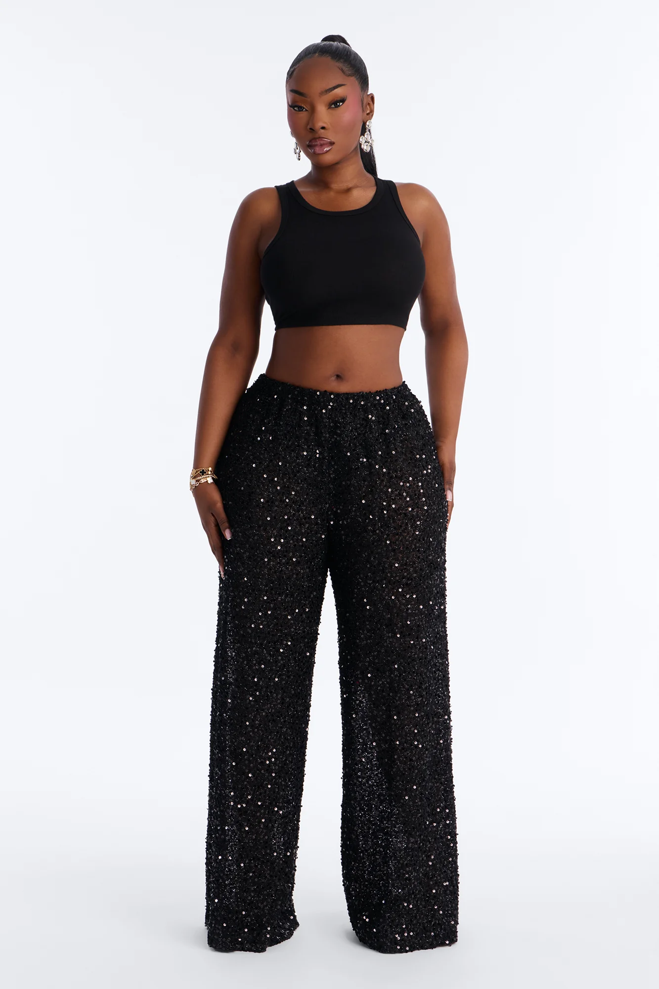 Azalea Low Rise Sequin Crochet Wide Leg Pant 33″ - Black - Image 5