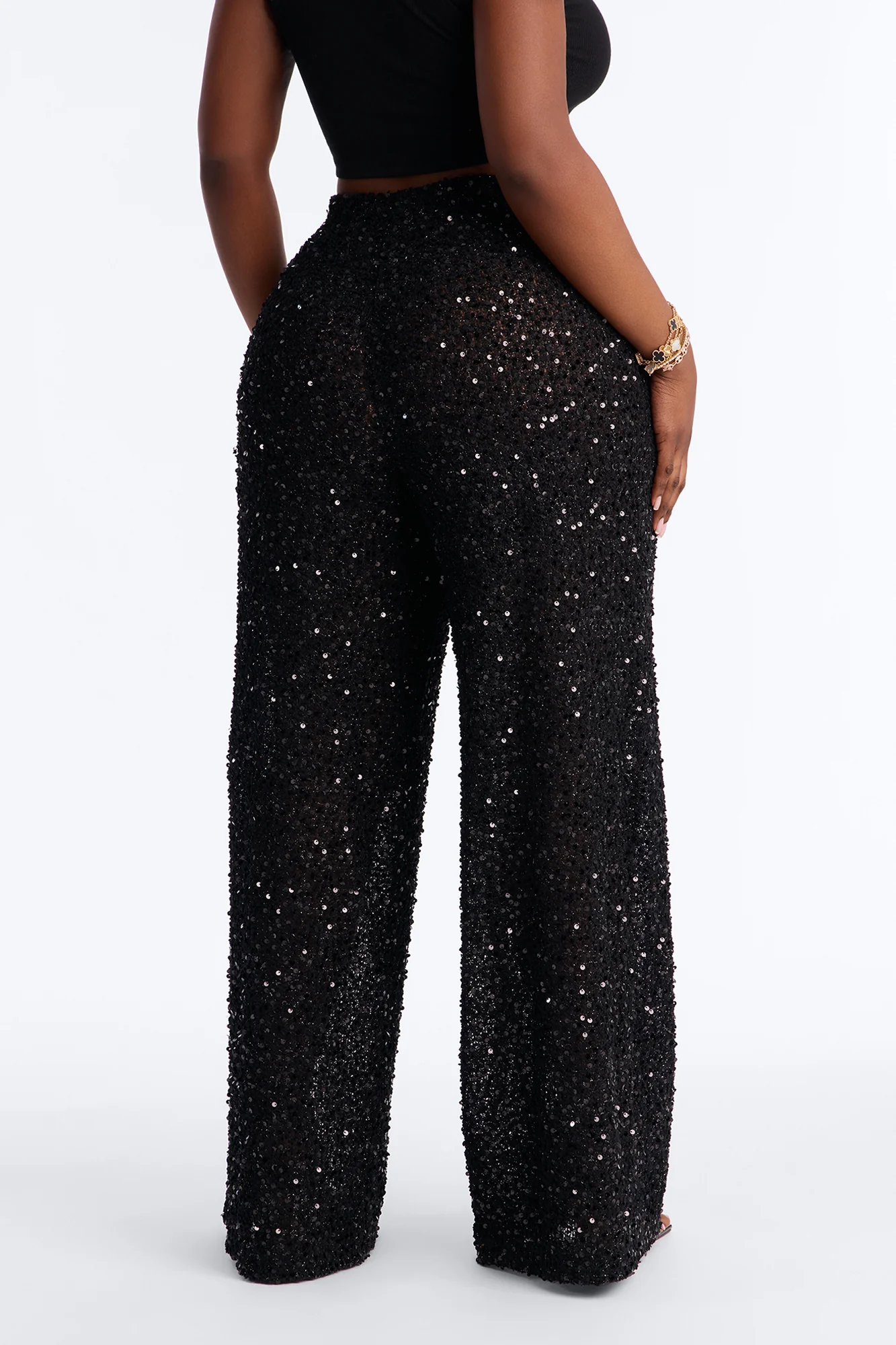 Azalea Low Rise Sequin Crochet Wide Leg Pant 33″ - Black - Image 8