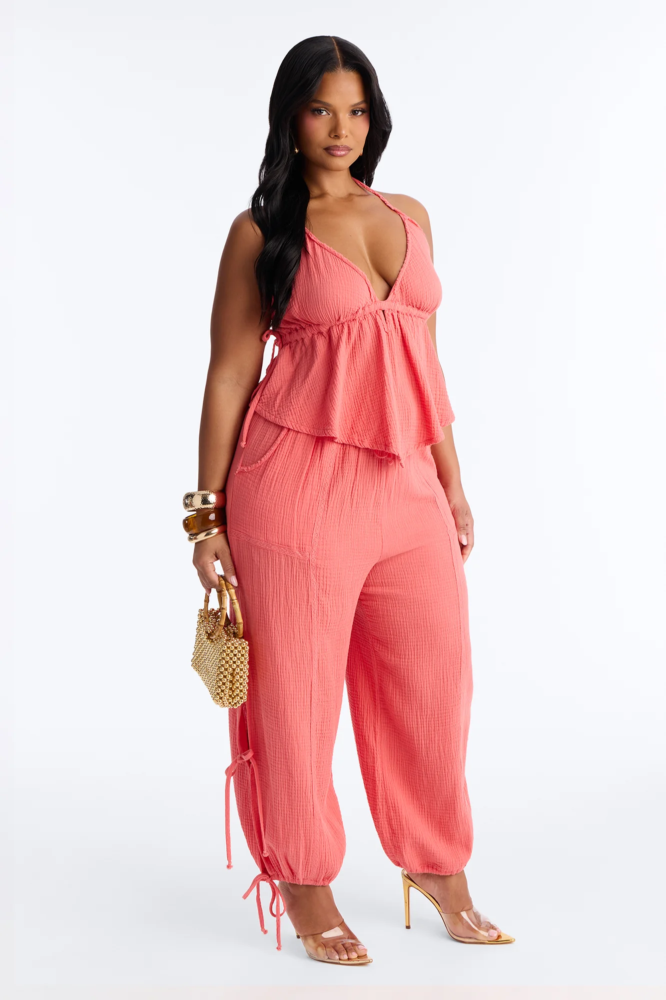 Azuki Balloon Pant Set - Coral - Image 5