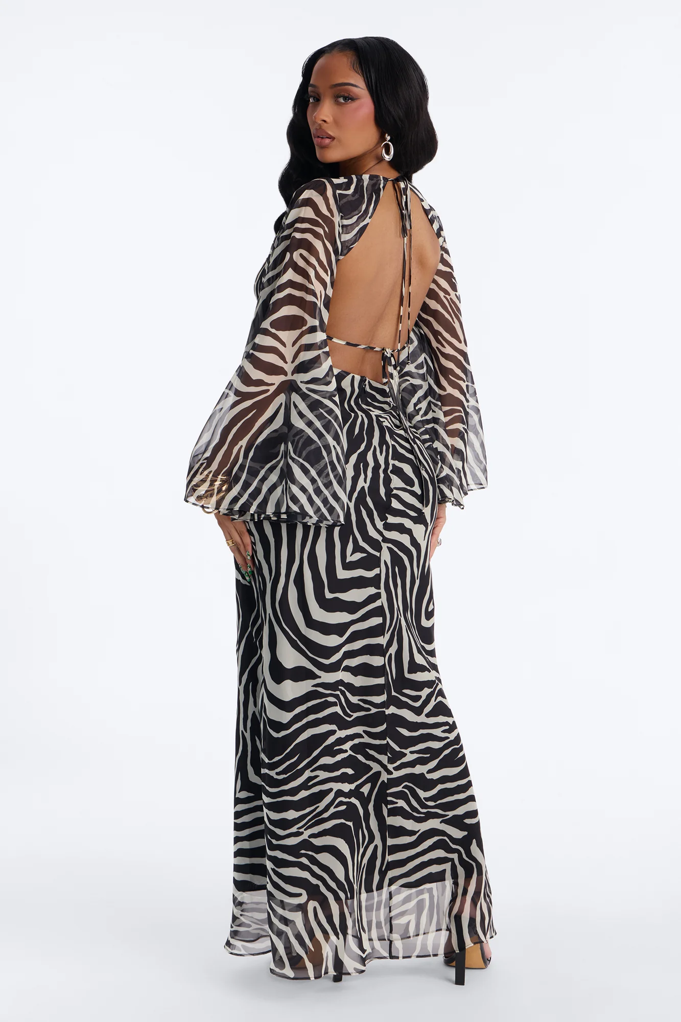 Azura Cut Out Chiffon Maxi Dress - Black/White - Image 4