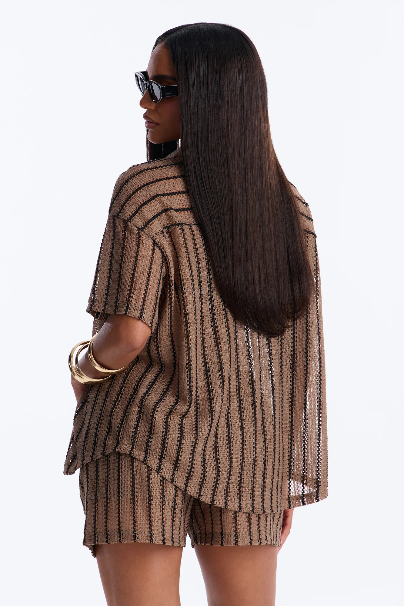 Azura Striped Crochet Short Set - Brown - Image 4
