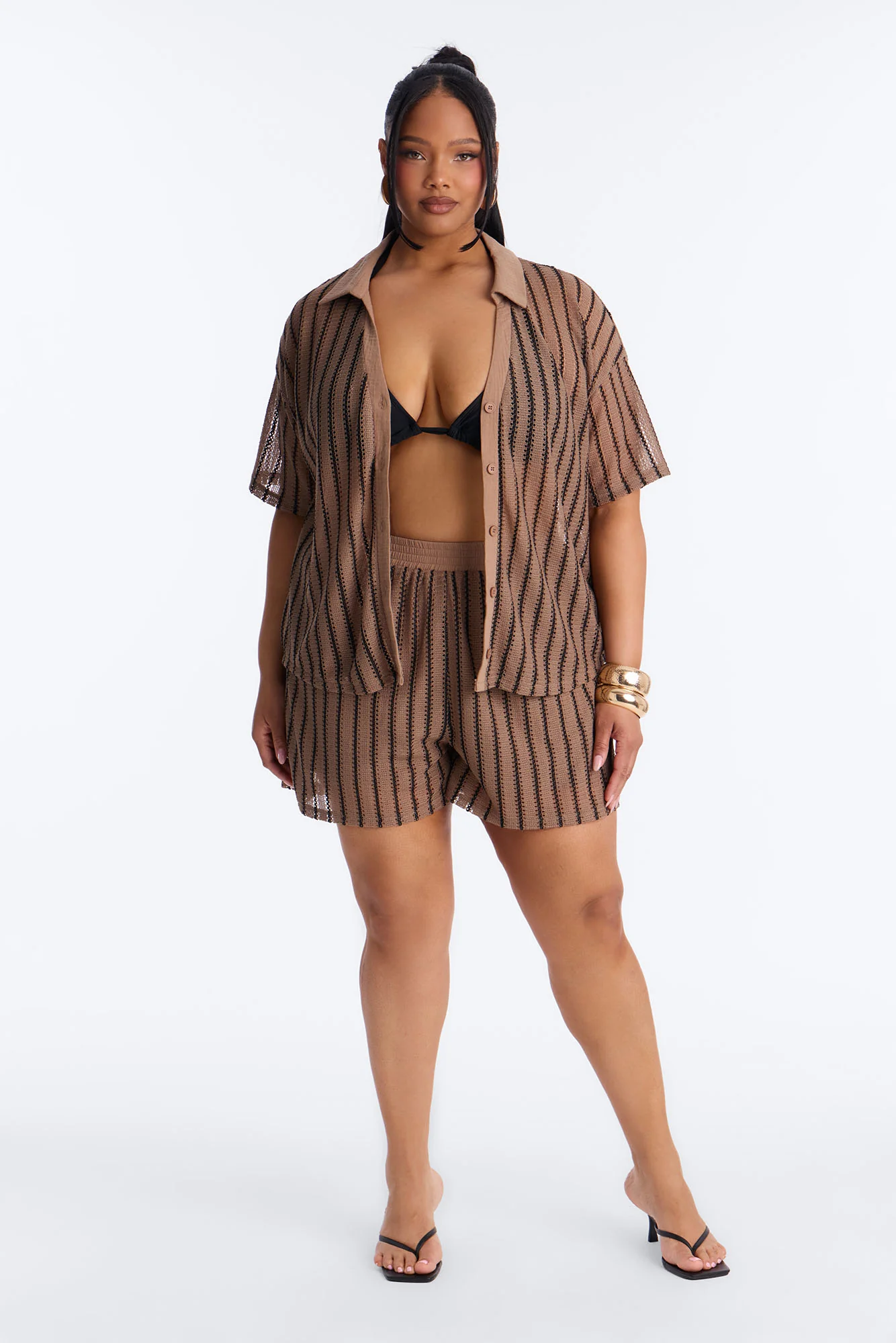 Azura Striped Crochet Short Set - Brown - Image 6