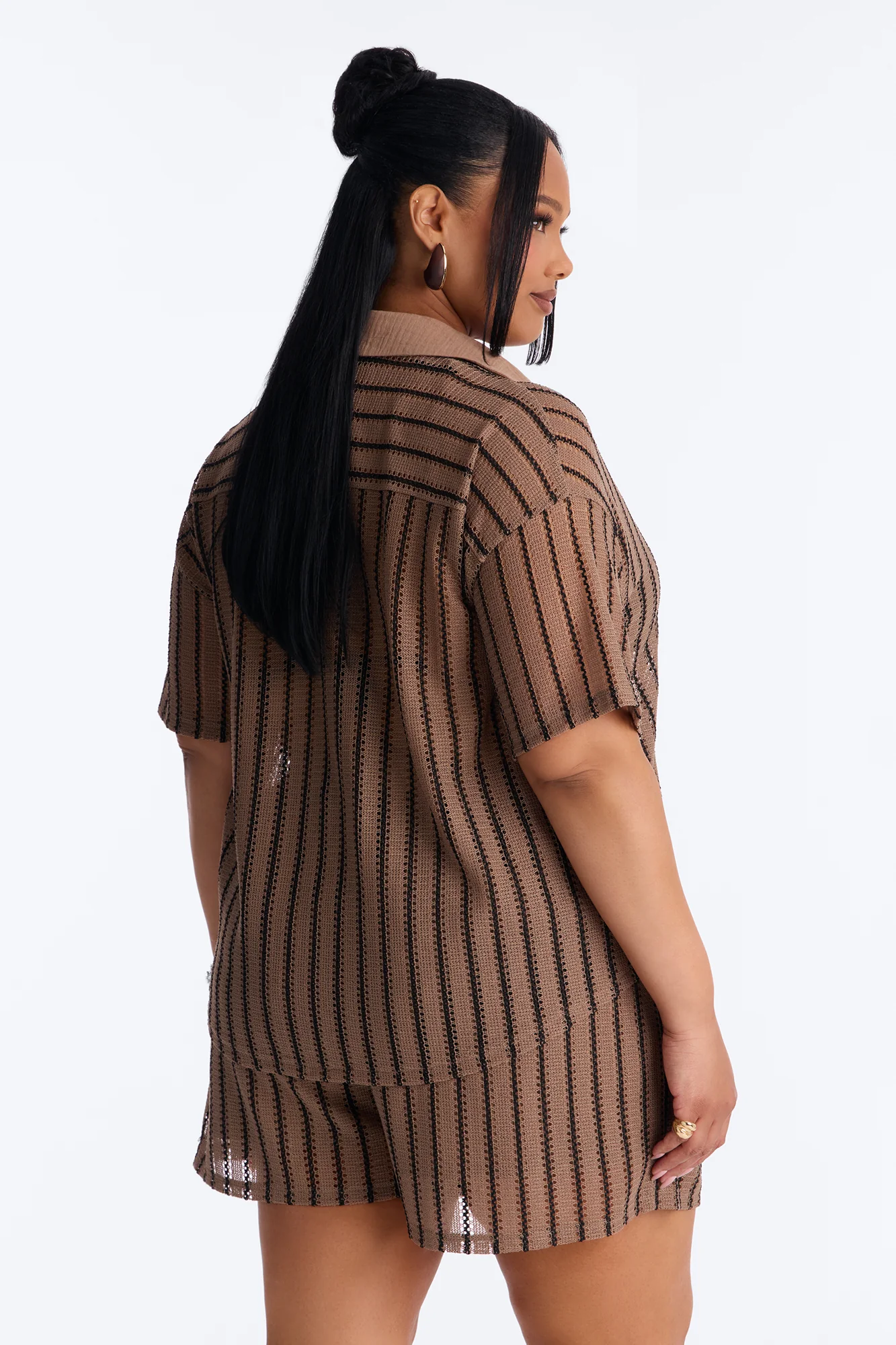 Azura Striped Crochet Short Set - Brown - Image 8