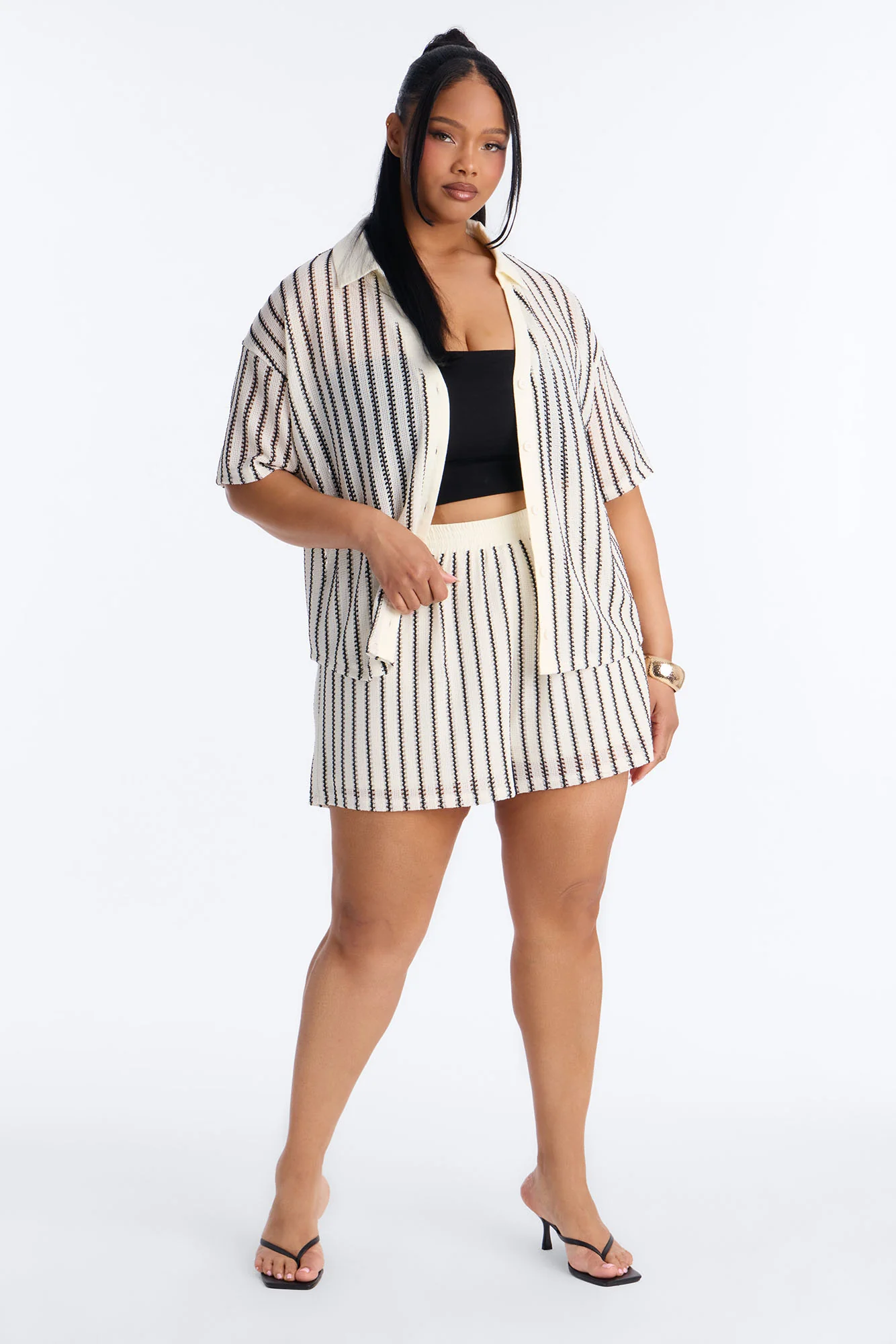 Azura Striped Crochet Short Set - Off White - Image 6