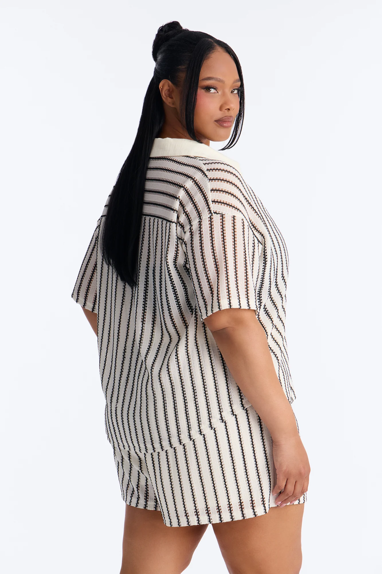 Azura Striped Crochet Short Set - Off White - Image 8