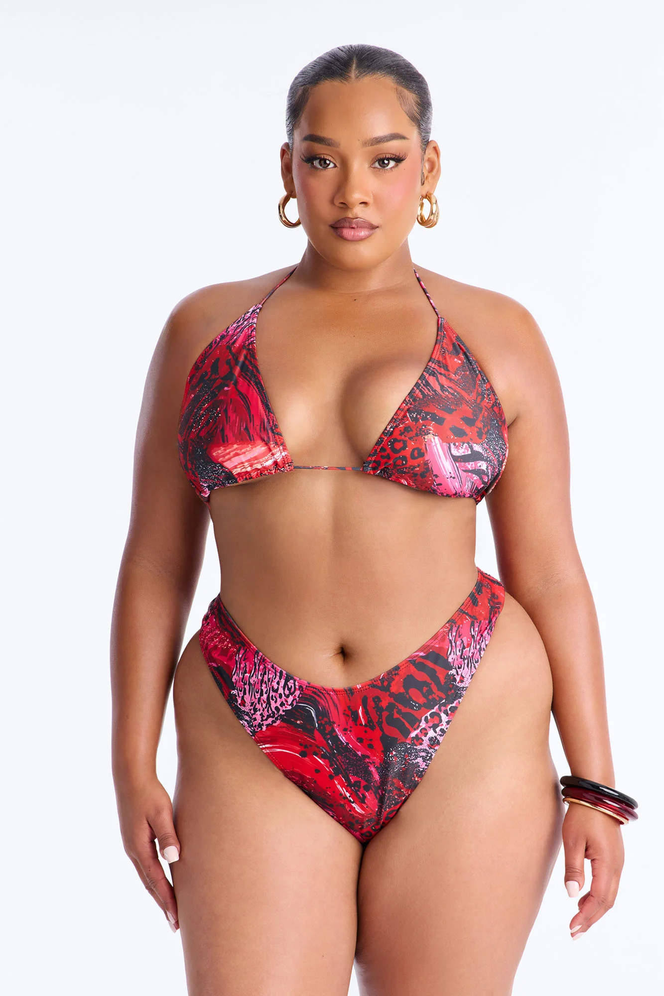 Azure Aura Mesh Beaded 3 Piece Bikini Sunsuit - Red/combo - Image 8