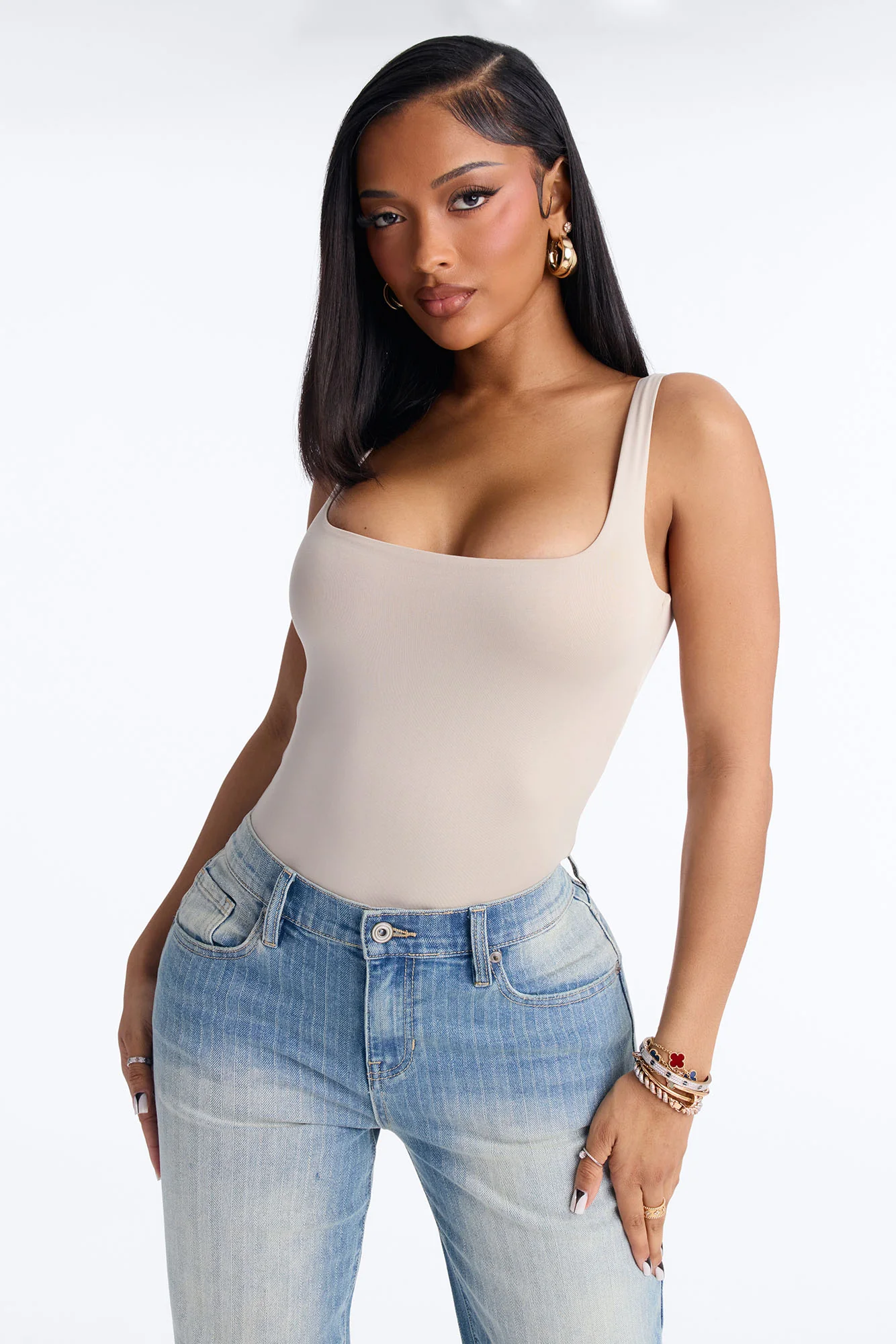 Back To Basic Double Lined Bodysuit - Stone - Image 3