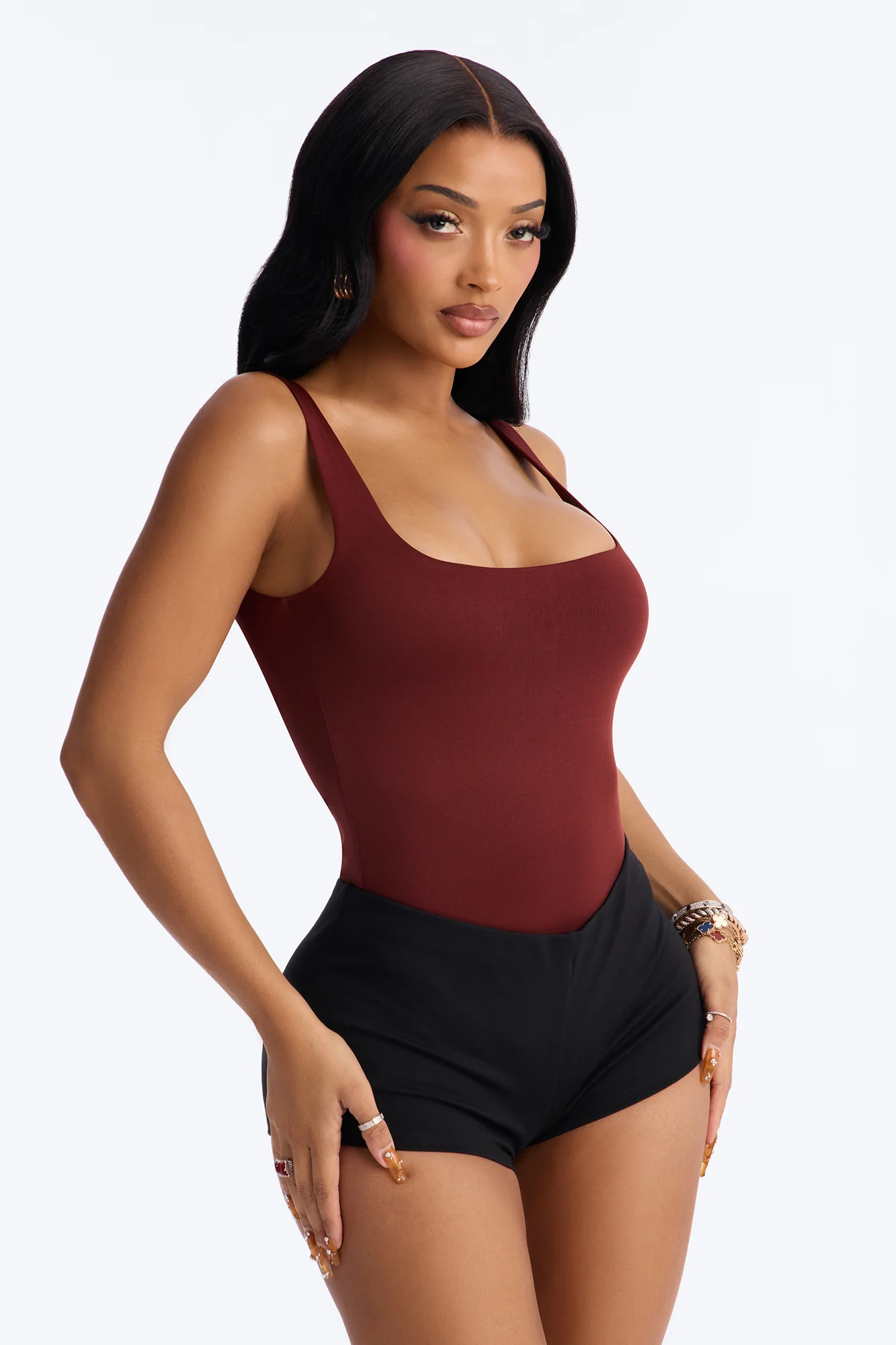 Back To Basic Double Lined Bodysuit - Wine - Image 3