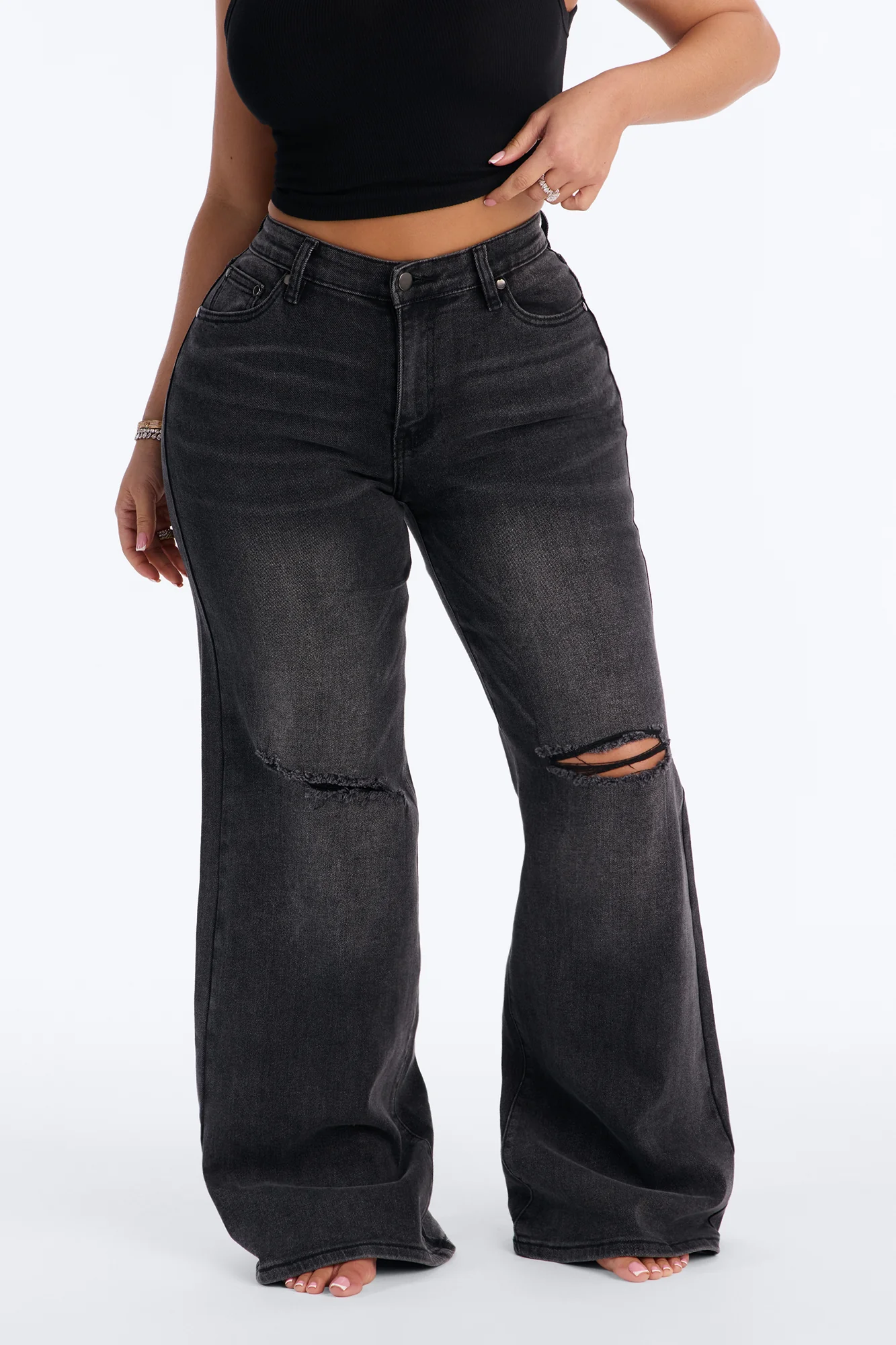 Back To Reality Ripped Straight Leg Jeans - Black Wash