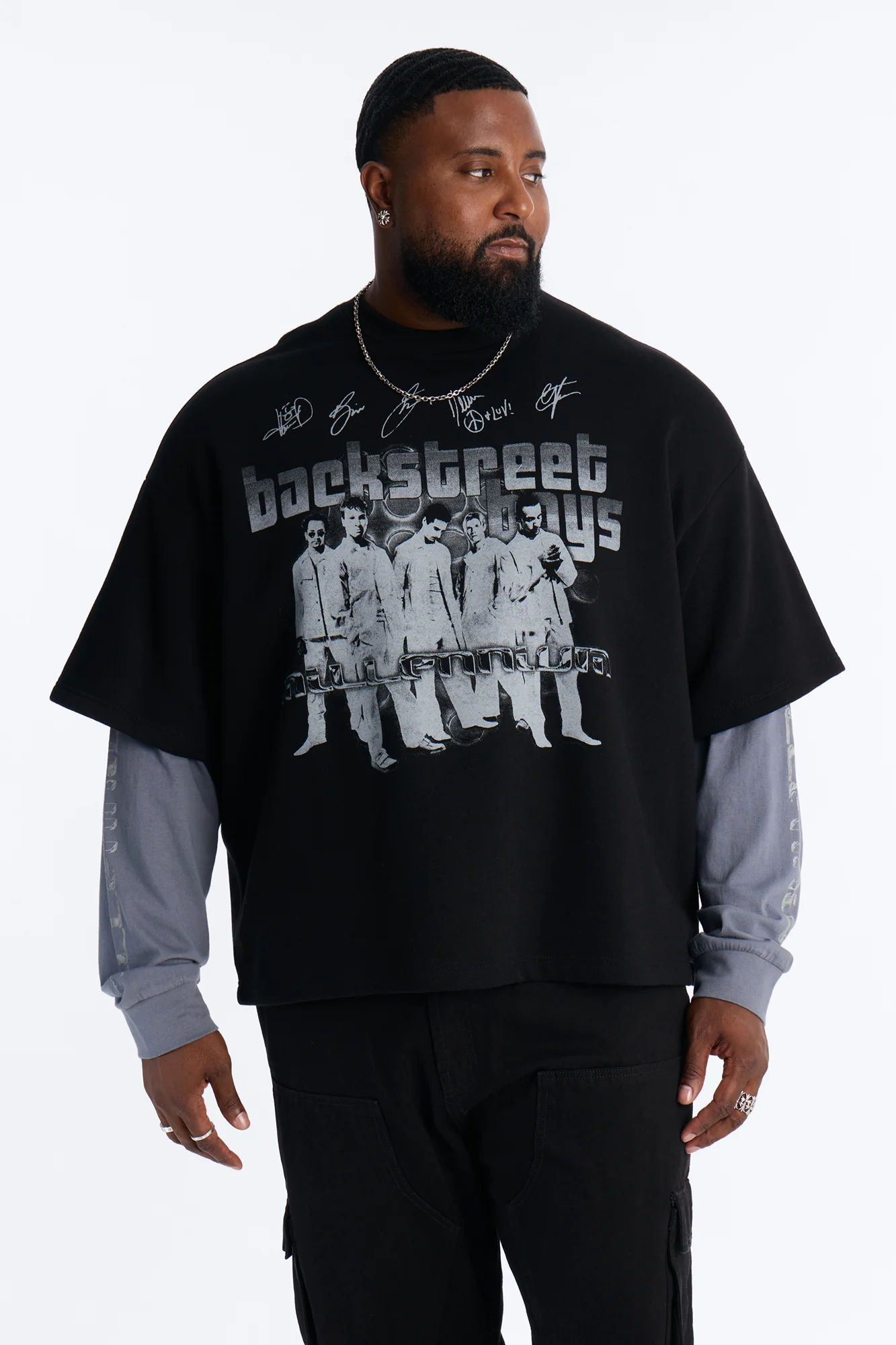 Backstreet Boys Larger Than Life Oversized Fleece Twofer - Black Wash - Image 6