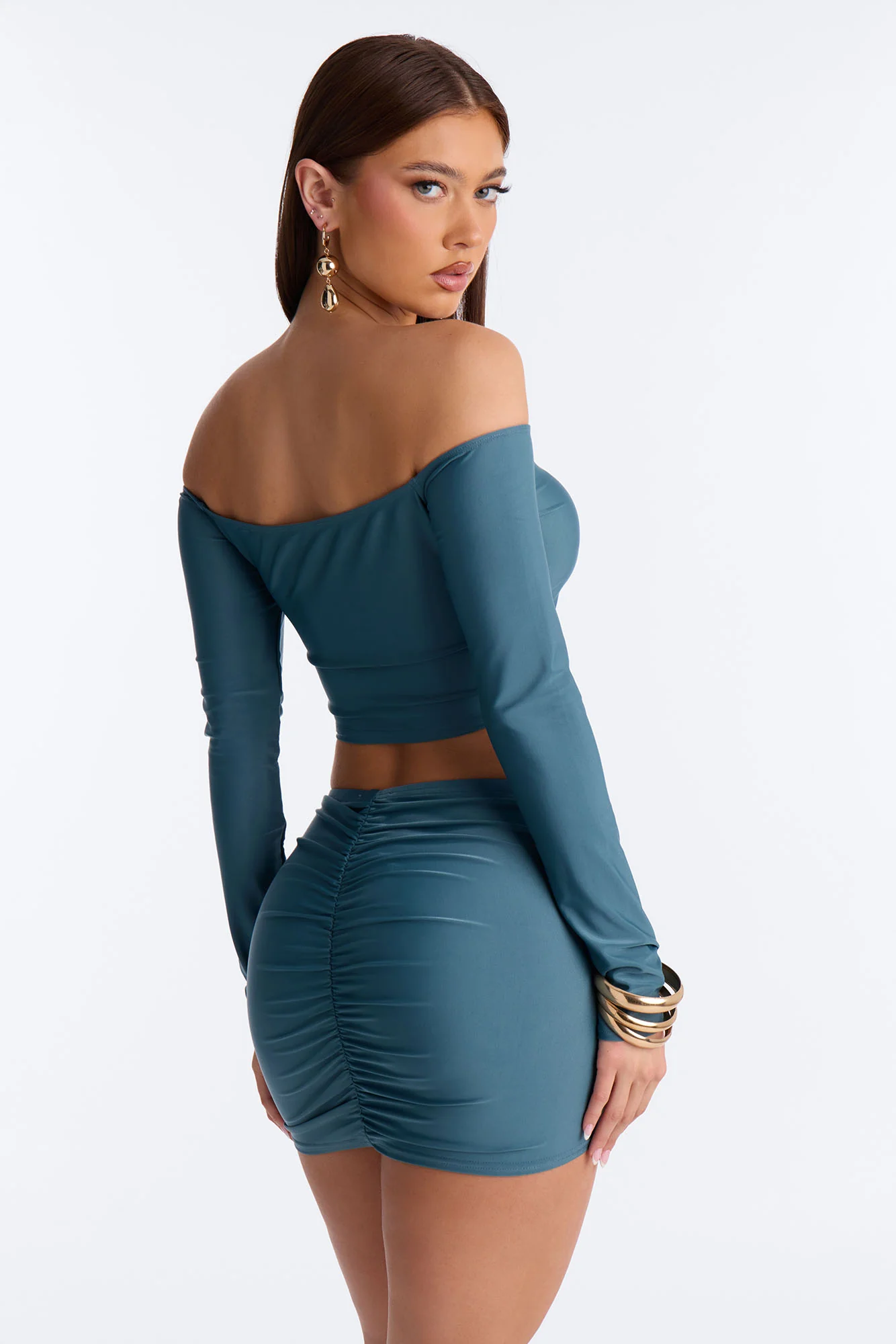 Bad & Beaded Off Shoulder Skirt Set - Teal - Image 4