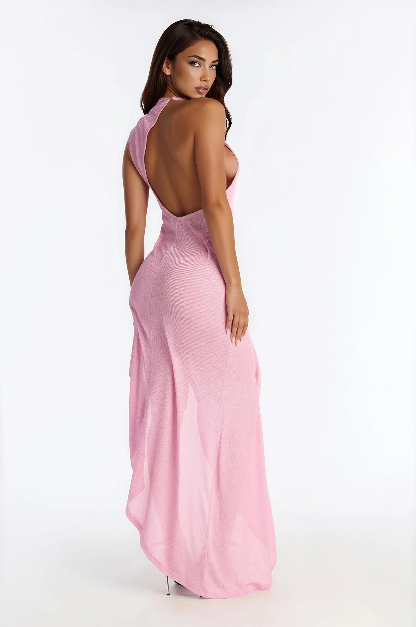 Bad Decisions Ruched Metallic Maxi Dress - Pink - Image 5