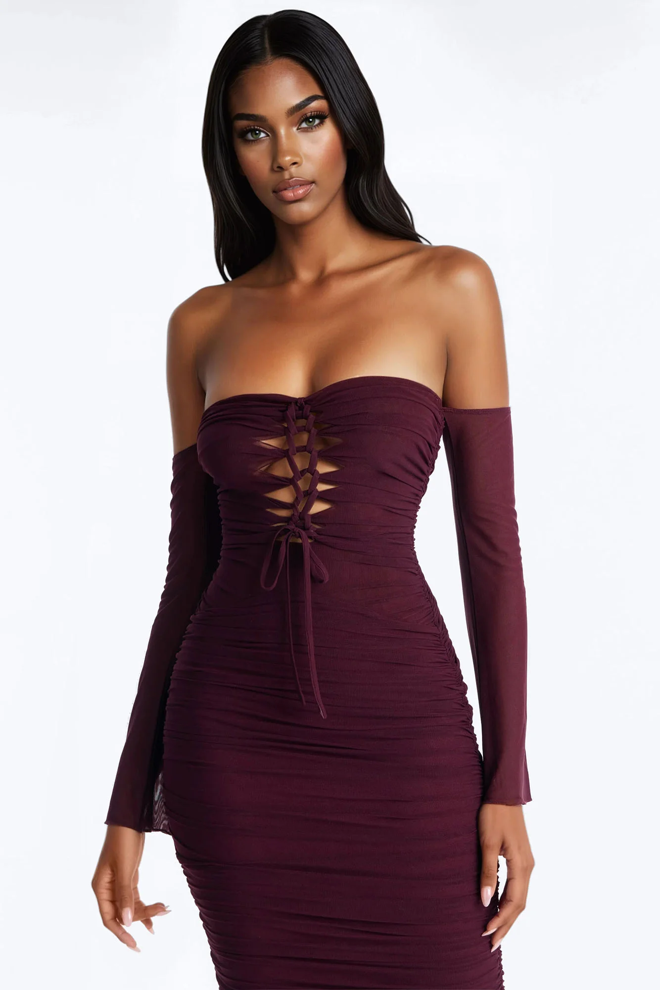 Bad Thing Mesh Maxi Dress - Burgundy - Image 2
